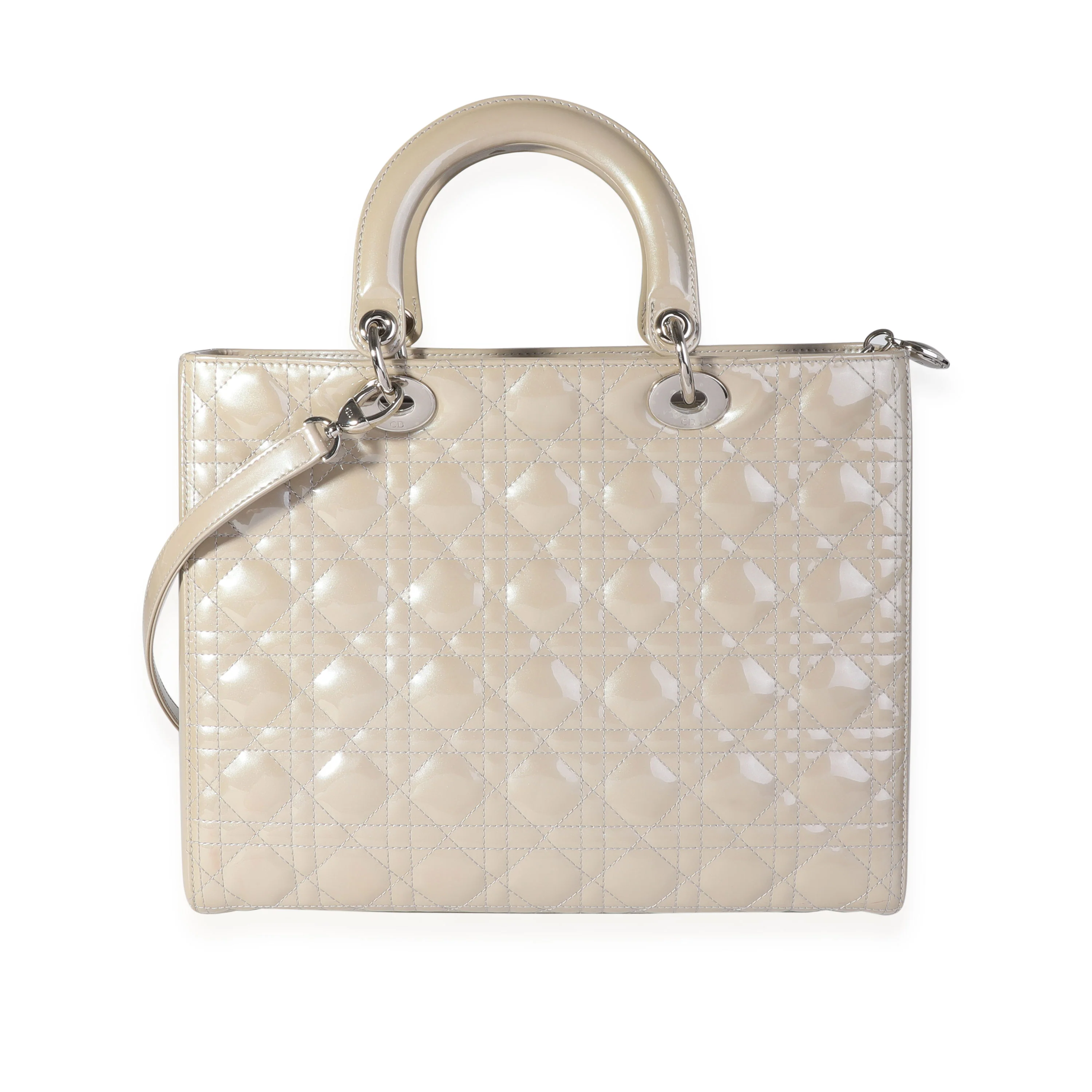 Christian Dior Grey Pearlized Cannage Patent Calfskin Large Lady Dior Bag - Image 3