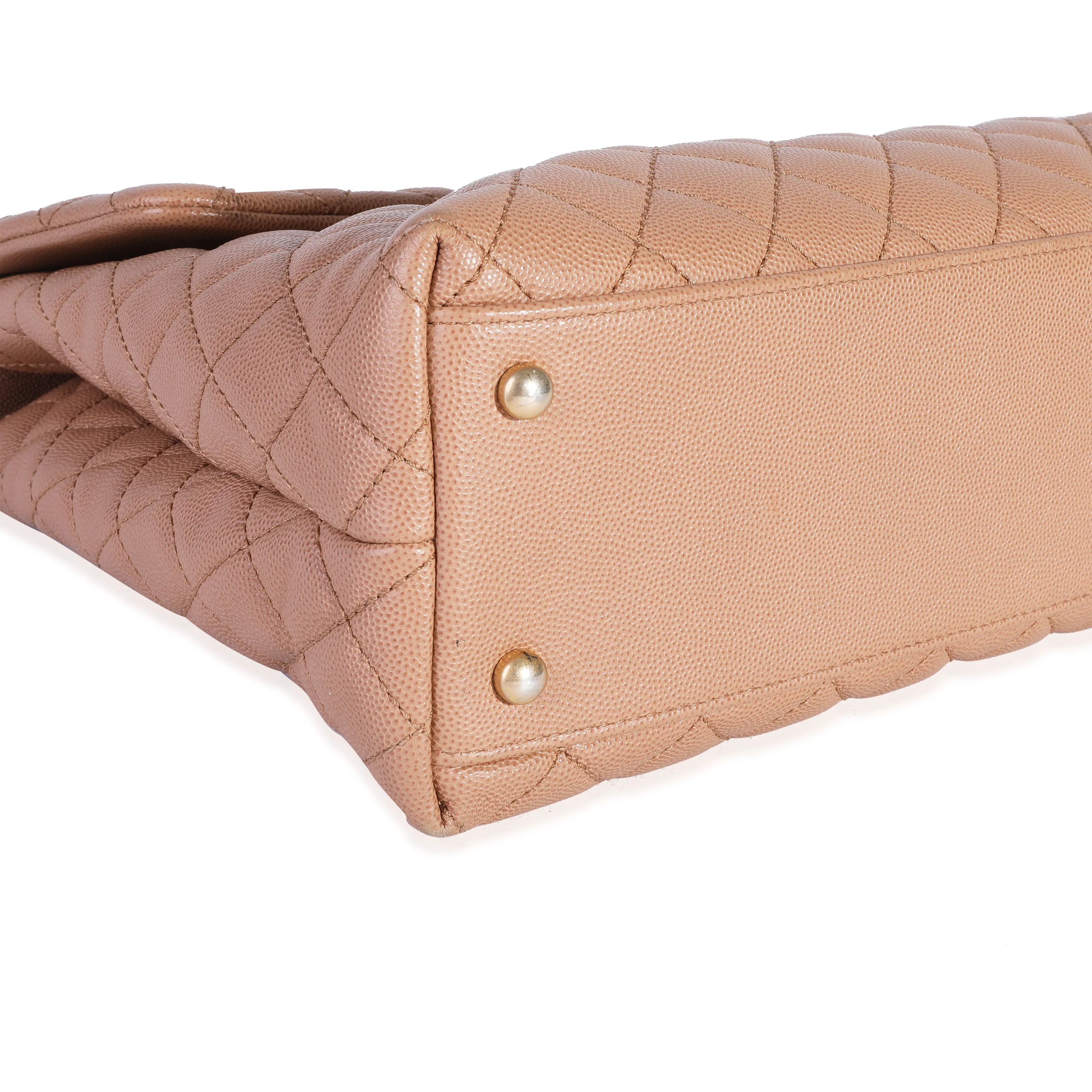 Beige Quilted Caviar & Burgundy Lizard Large Coco Handle Flap Bag - Image 4