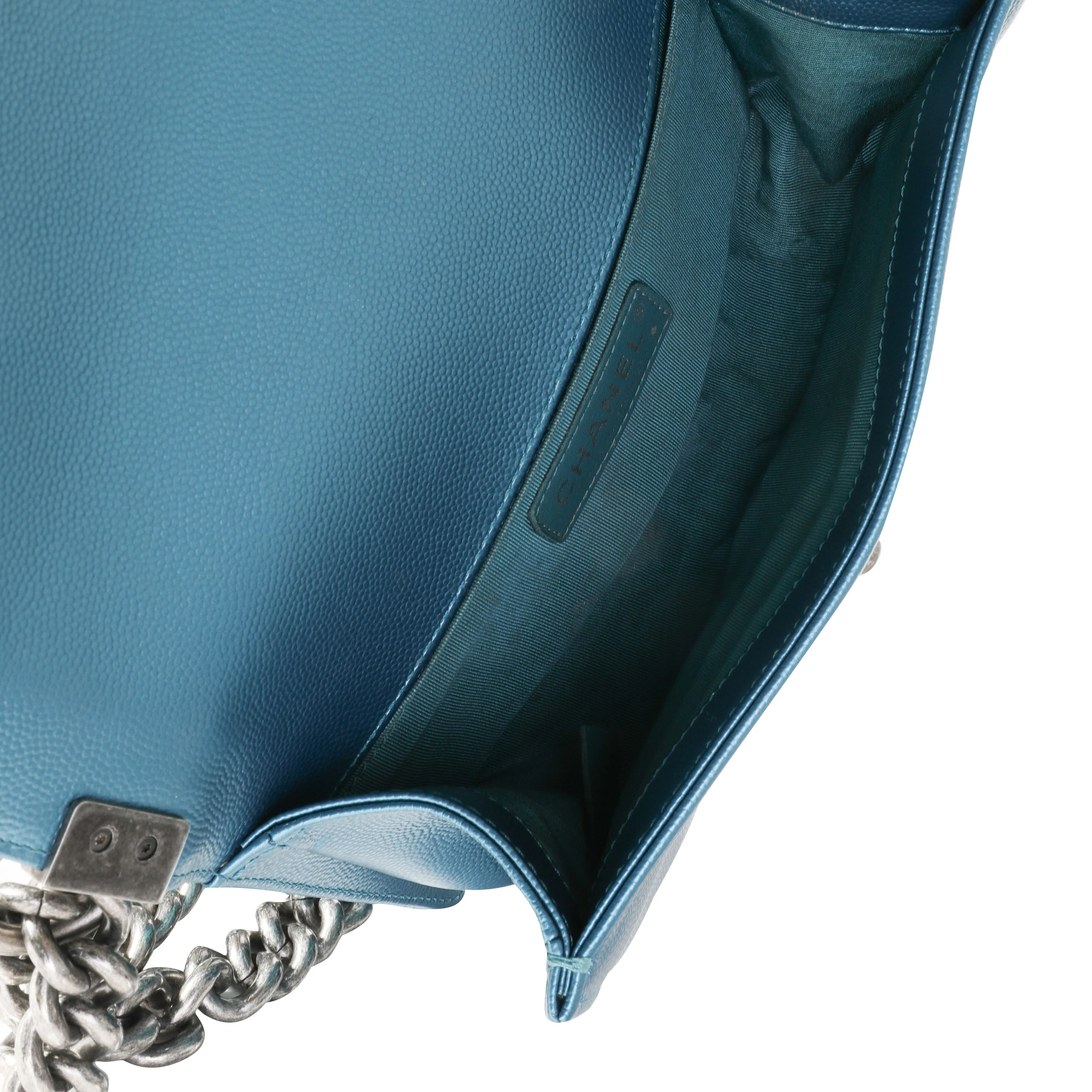 Chanel Blue Metallic Quilted Caviar Small Boy Bag - Image 8