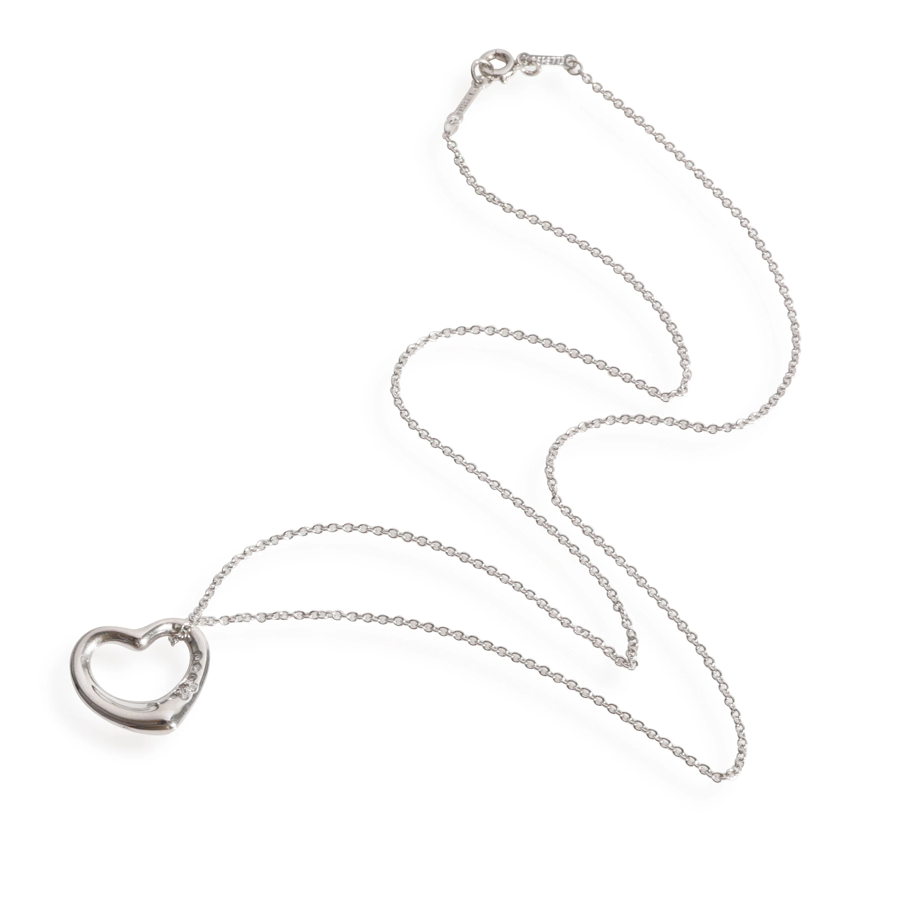 Tiffany & Co. Elsa Peretti Open Heart Diamond Pendant in 950 Platinum 0.04 CTW - Image 2