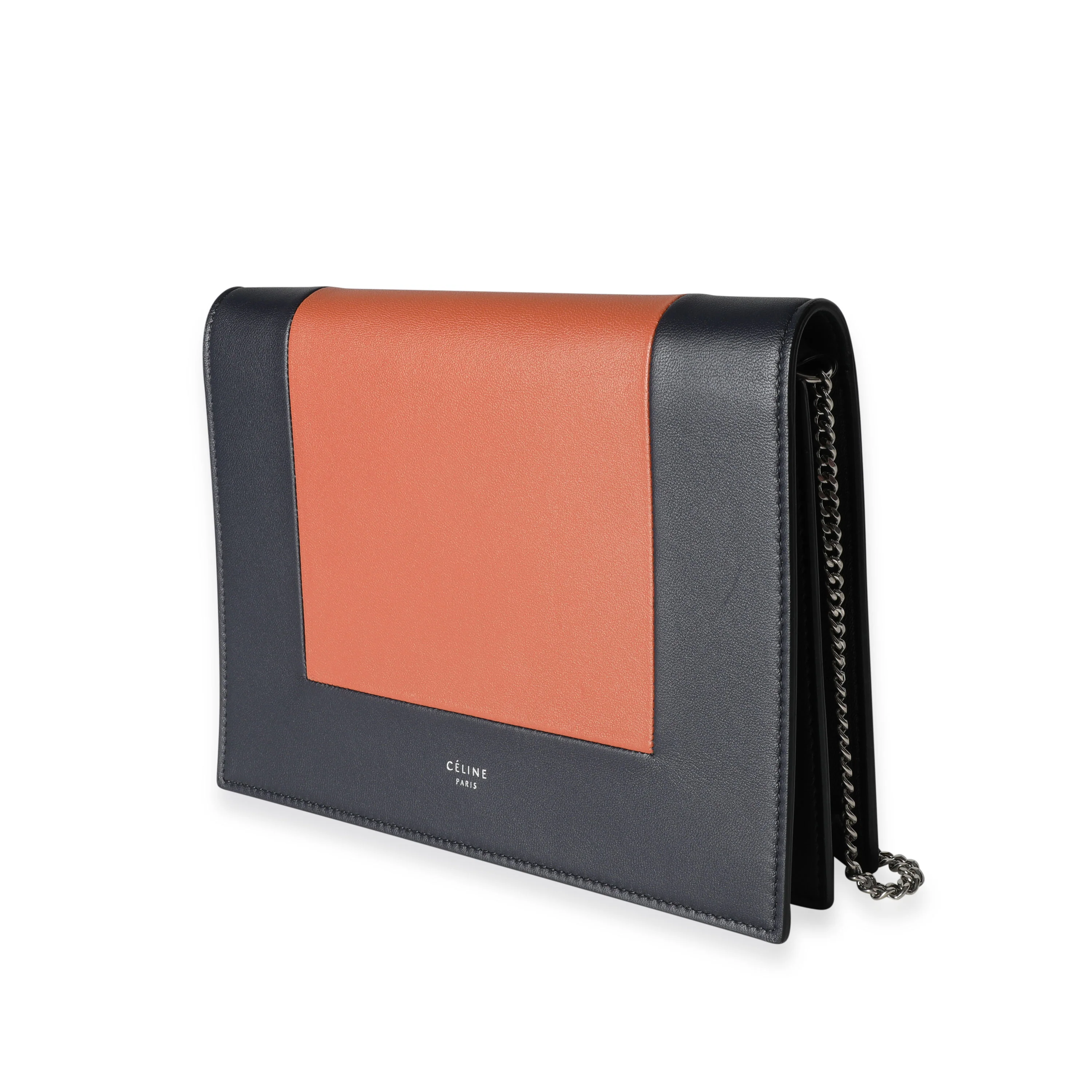 Celine Navy & Tan Lambskin Frame Evening Clutch On Chain - Image 2