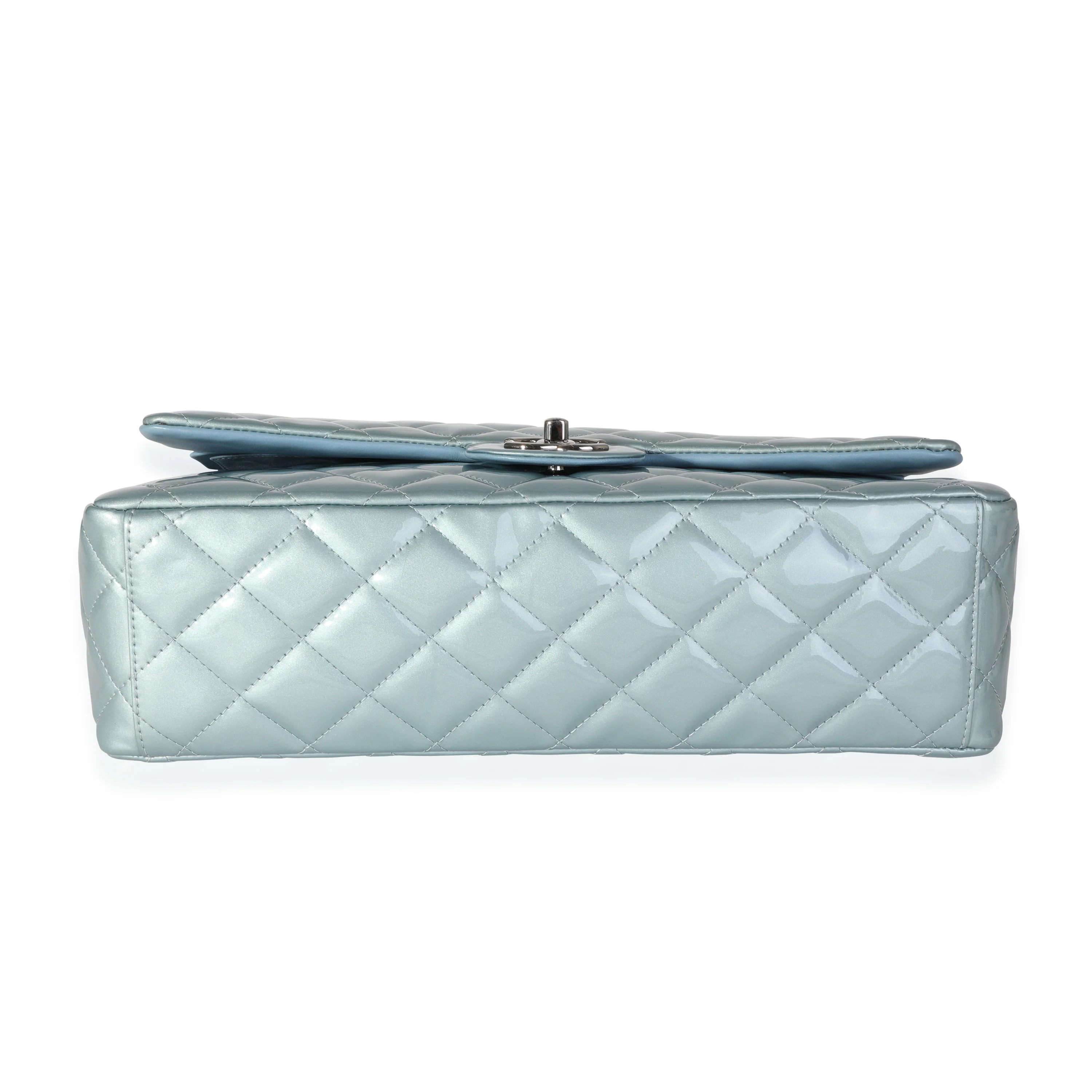 Chanel Light Blue Quilted Patent Leather Maxi Classic Double Flap - Image 5