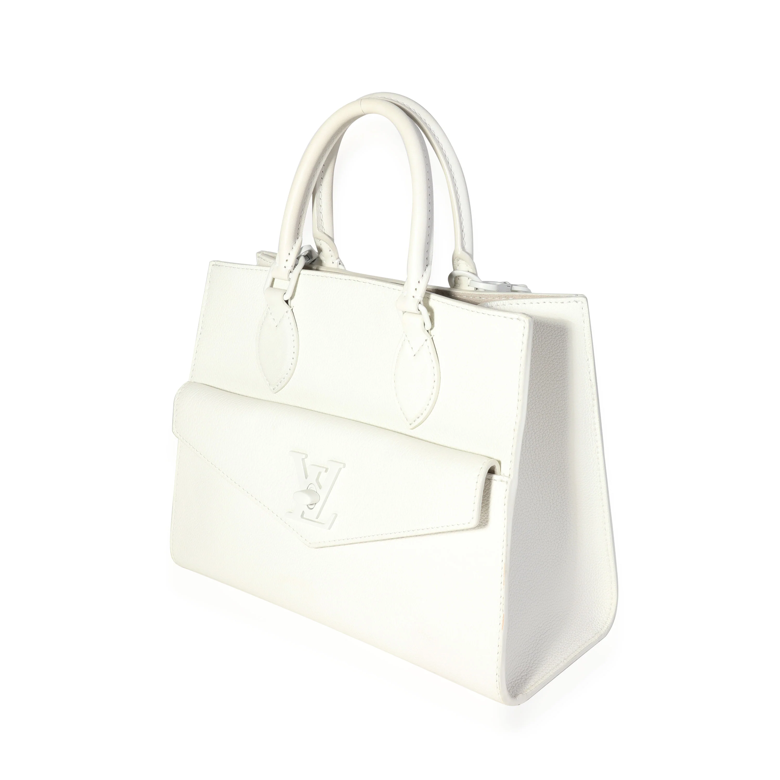 White Leather Monochrome Lockme Tote PM - Image 2