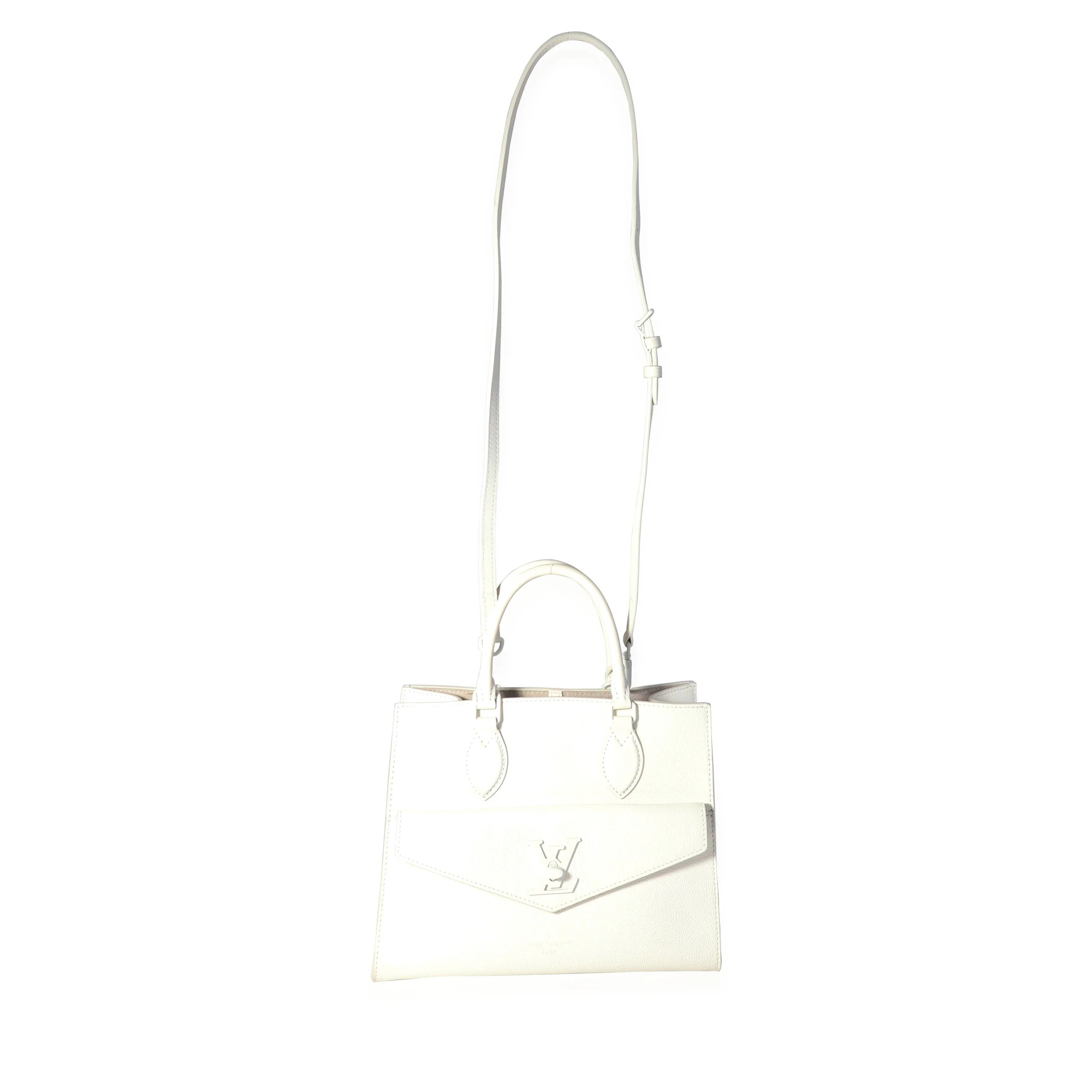 White Leather Monochrome Lockme Tote PM - Image 4