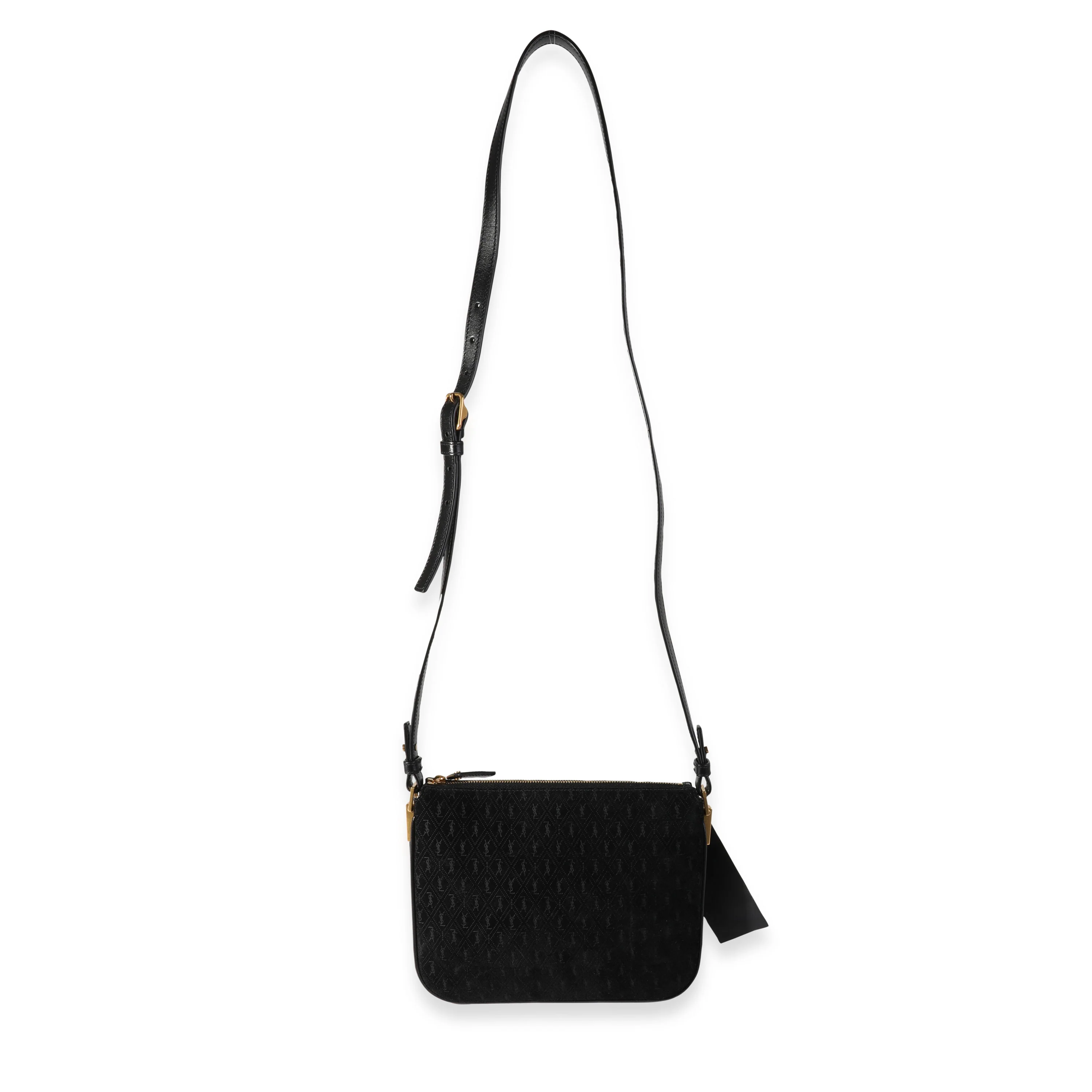 Saint Laurent Black Suede All Over Monogram Crossbody Bag - Image 4
