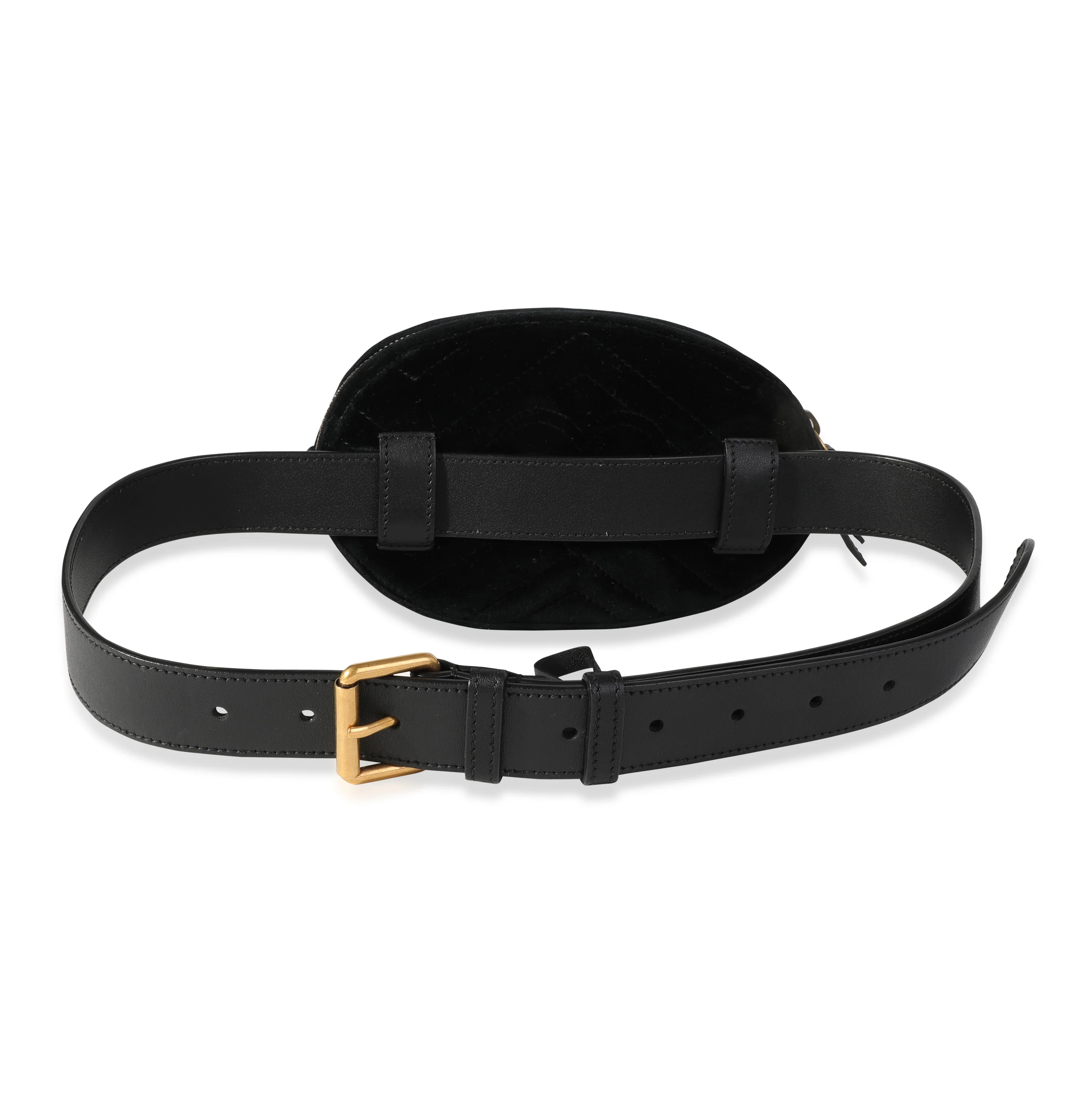 Gucci Black Matelassé Velvet & Black Leather Crystal Marmont Belt Bag 85 - Image 4