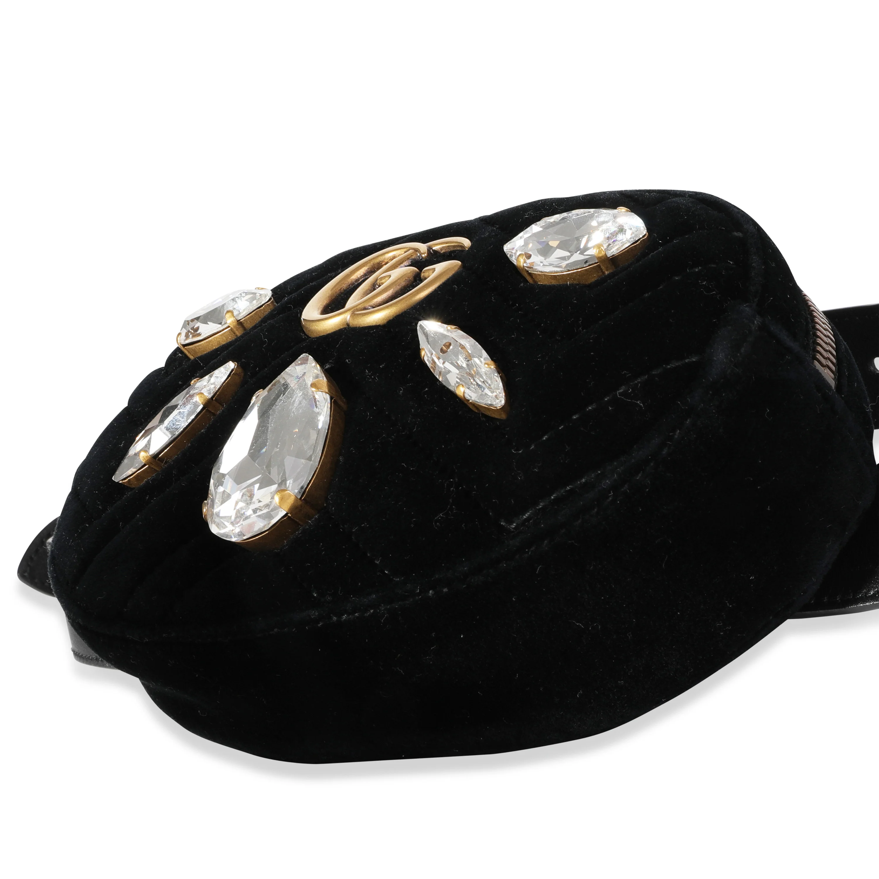 Gucci Black Matelassé Velvet & Black Leather Crystal Marmont Belt Bag 85 - Image 5