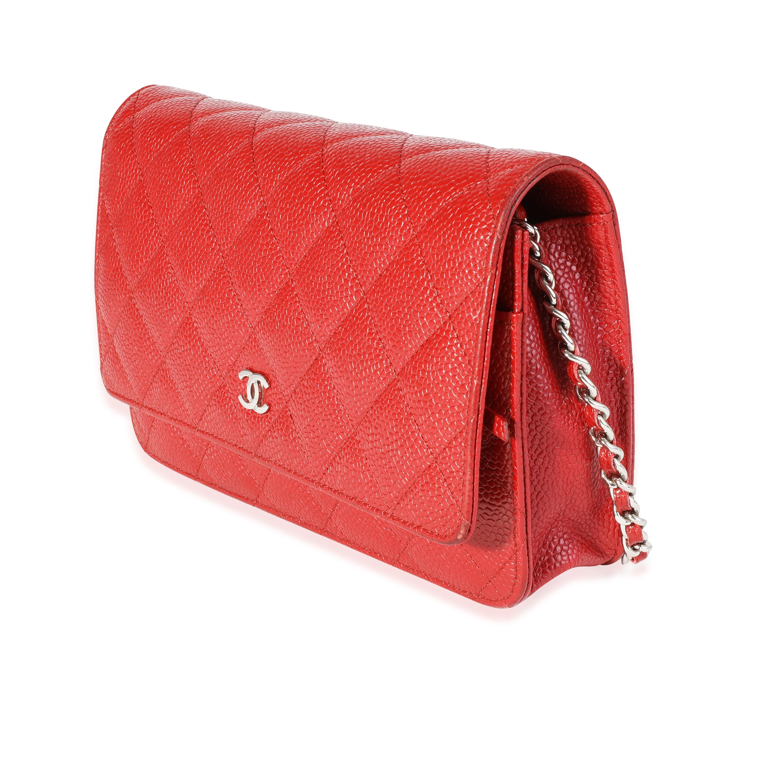 Chanel Red Quilted Caviar Wallet on Chain - Image 2