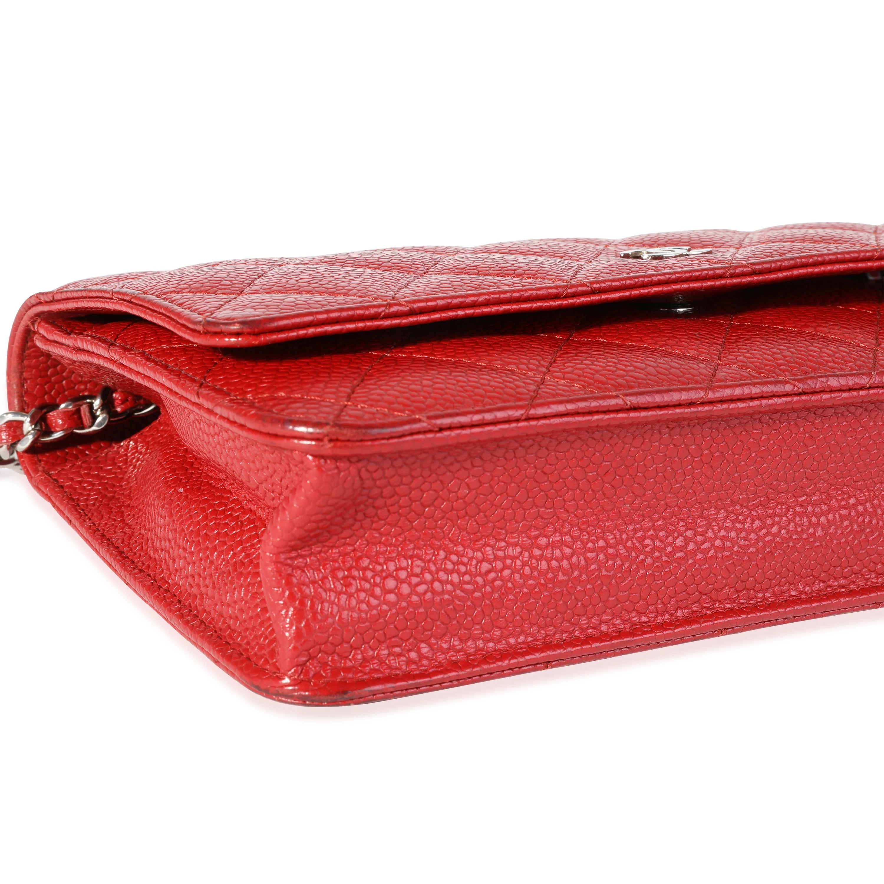 Chanel Red Quilted Caviar Wallet on Chain - Image 3