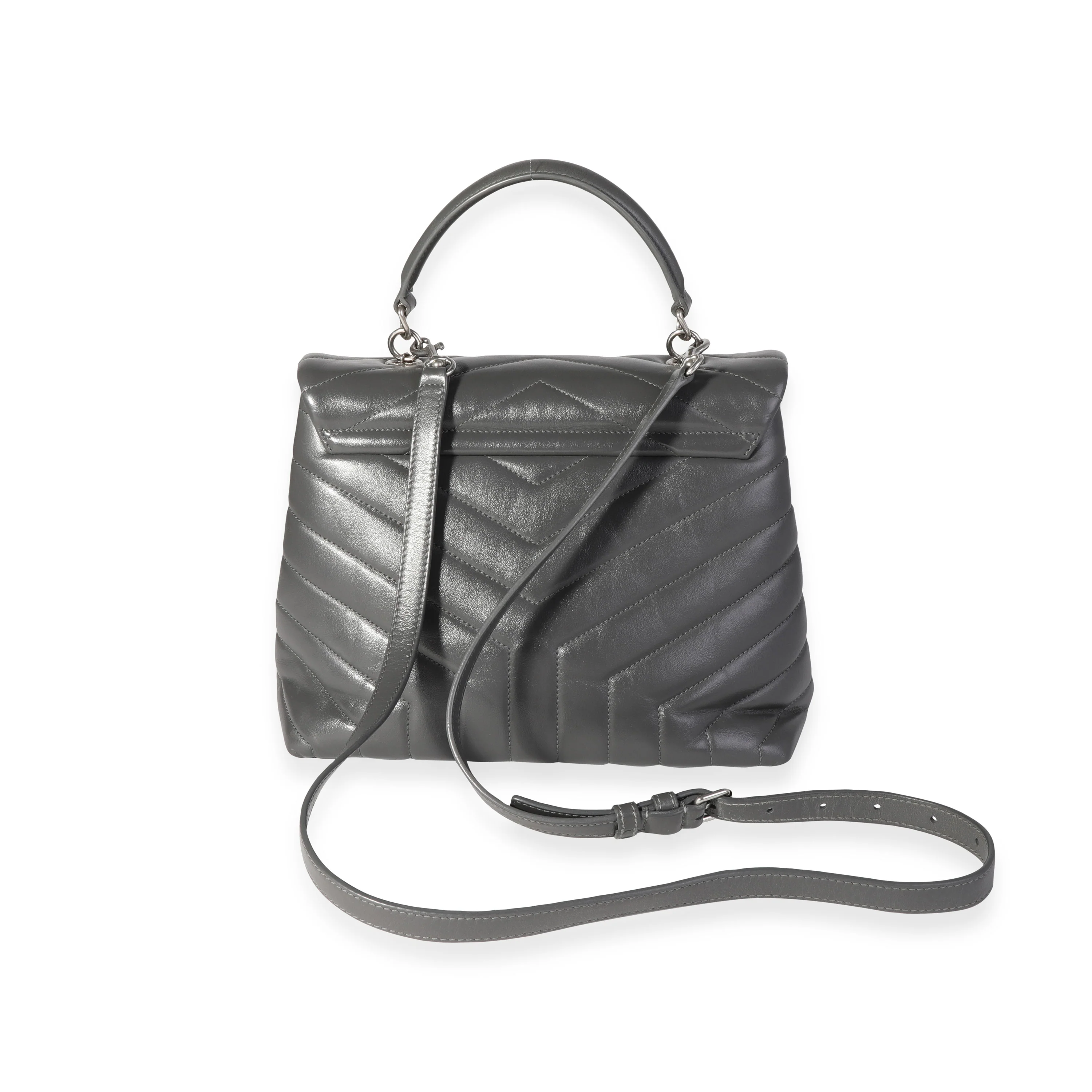 Saint Laurent Grey Matelassé Calfskin Top Handle Loulou Bag - Image 3