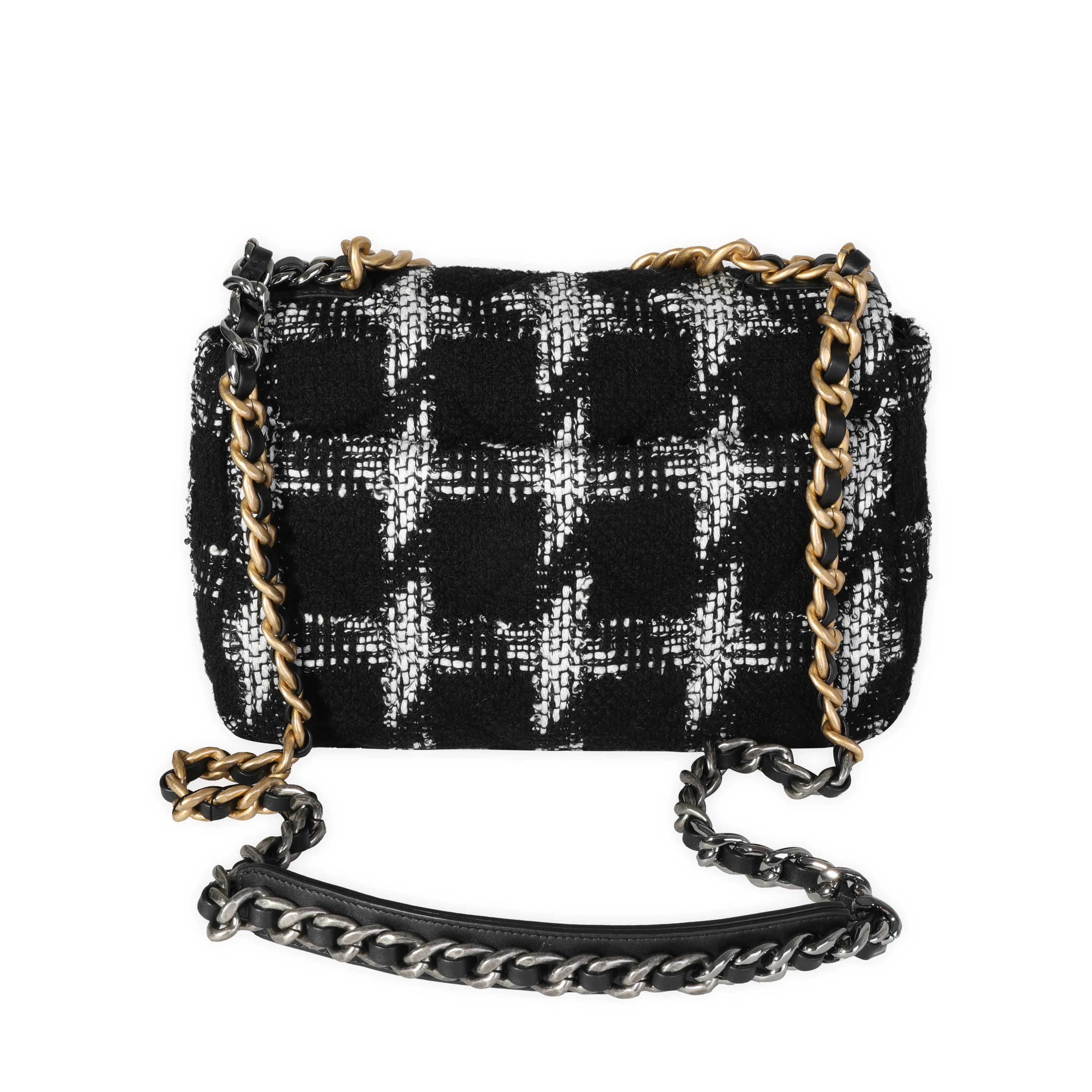 Chanel Black & White Tweed Quilted Medium Chanel 19 Flap - Image 3