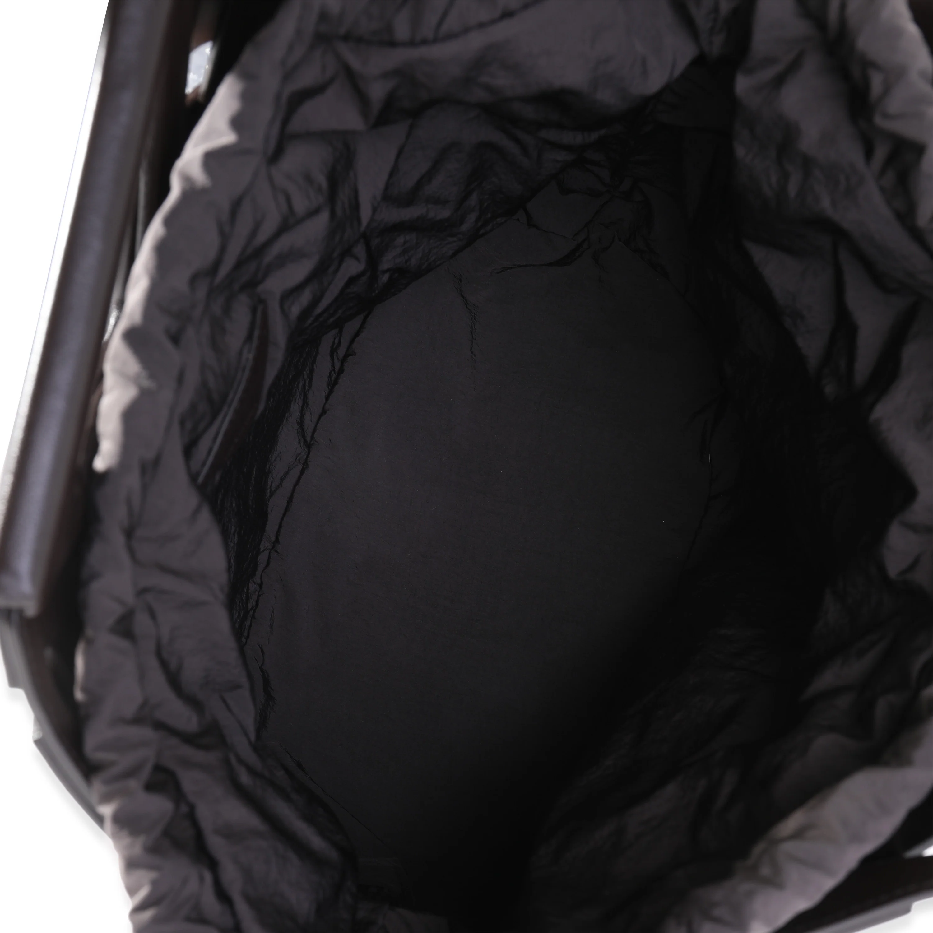 Dark Brown Leather V Woven Drawstring Tote Bag - Image 5