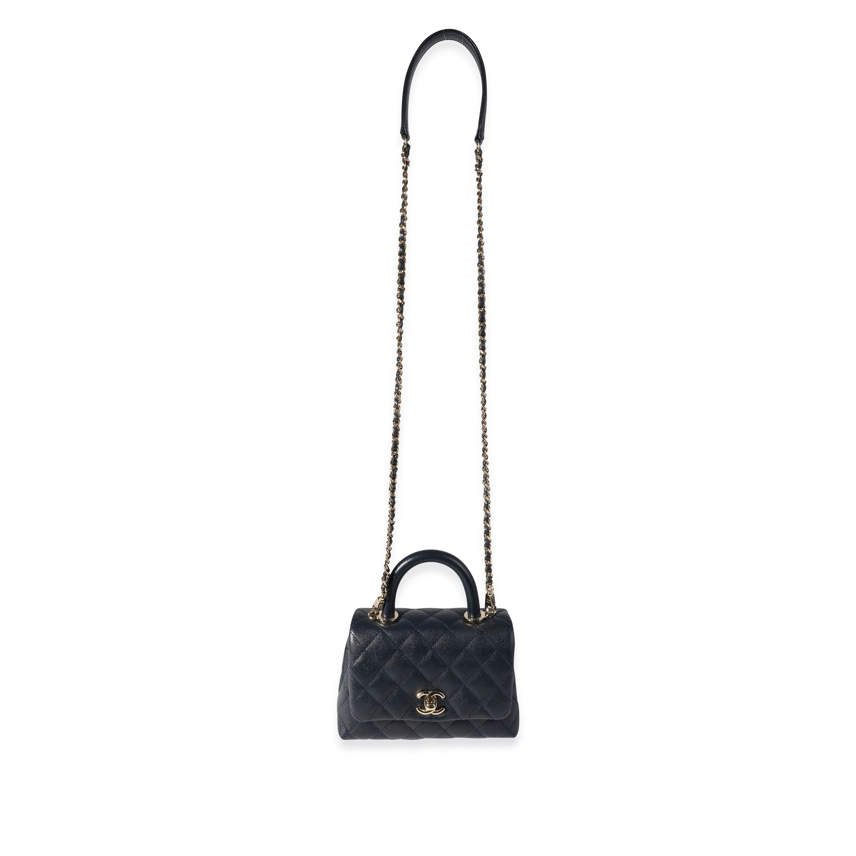 Chanel Navy Quilted Caviar Extra Mini Coco Top Handle Bag - Image 4