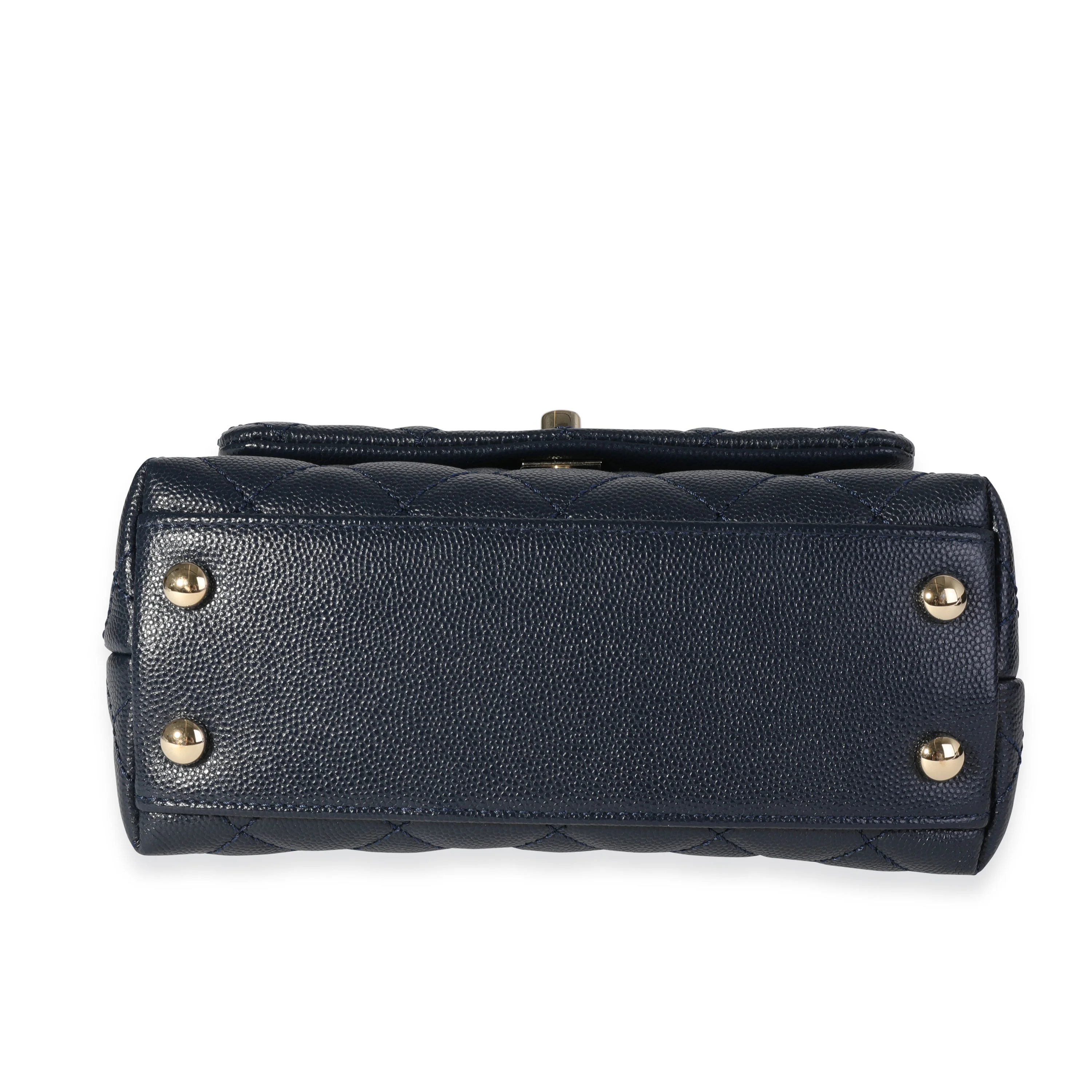 Chanel Navy Quilted Caviar Extra Mini Coco Top Handle Bag - Image 5