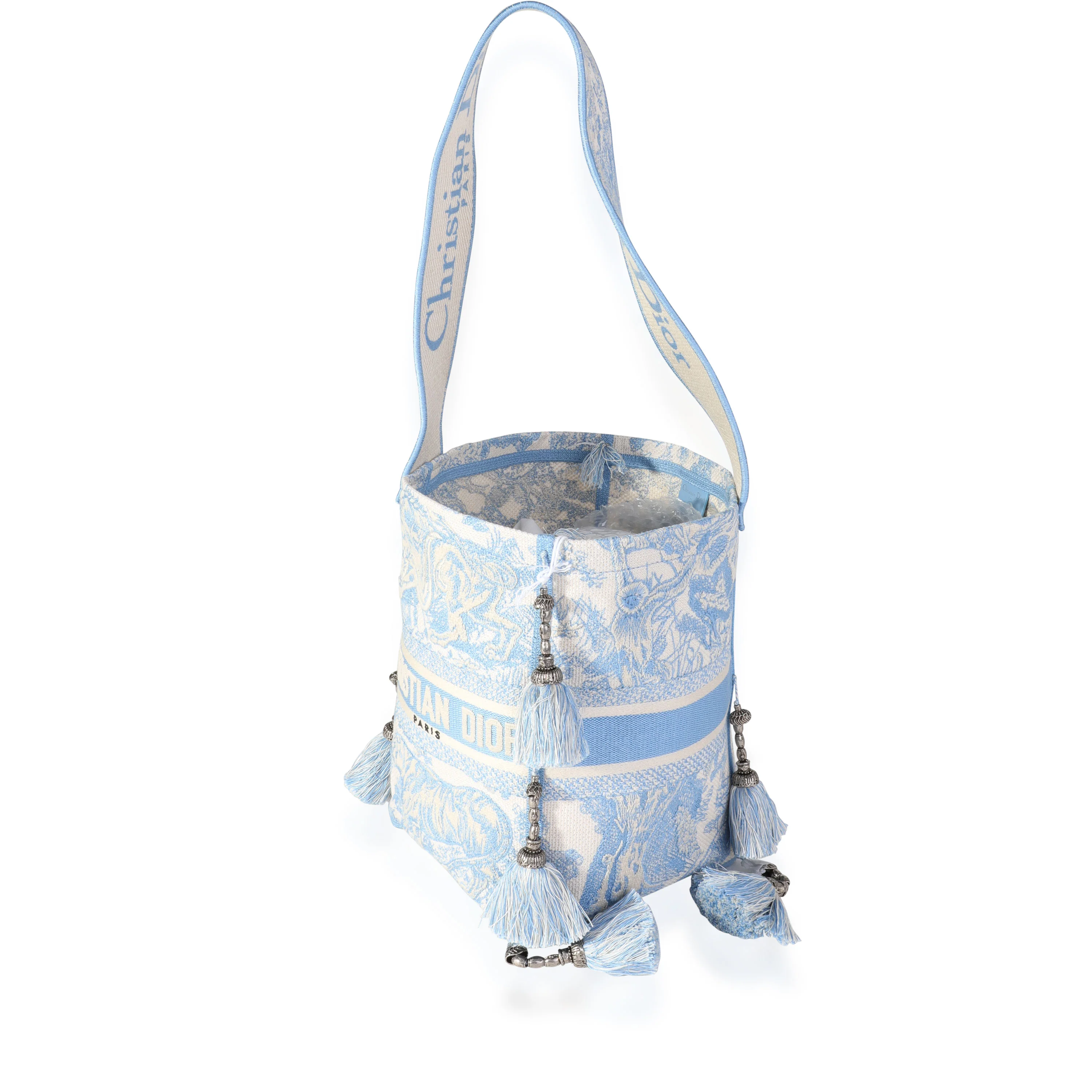 Christian Dior Turquoise Toile de Jouy Embroidery D-Bubble Bucket Bag - Image 2