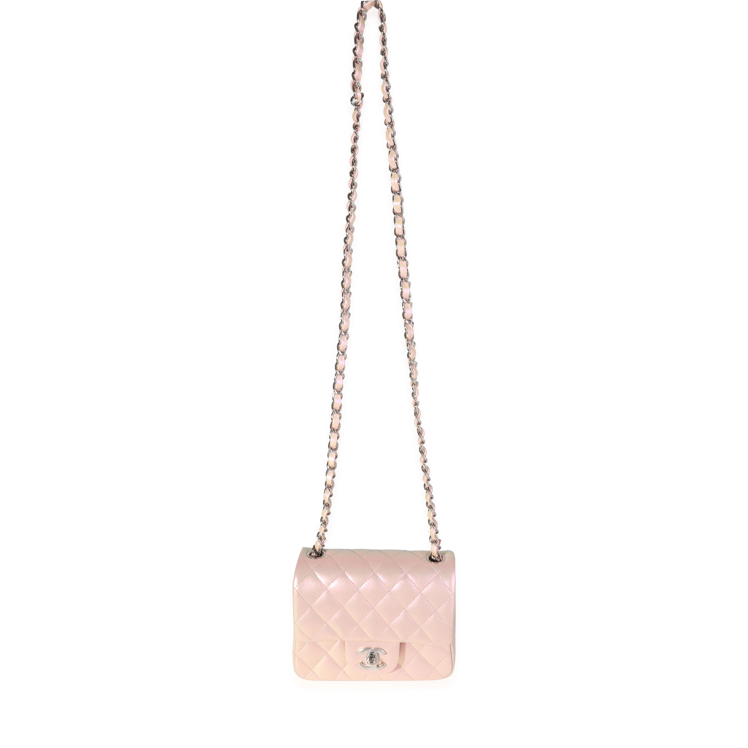 Pink Iridescent Quilted Calfskin Square Mini Classic Flap Bag - Image 4