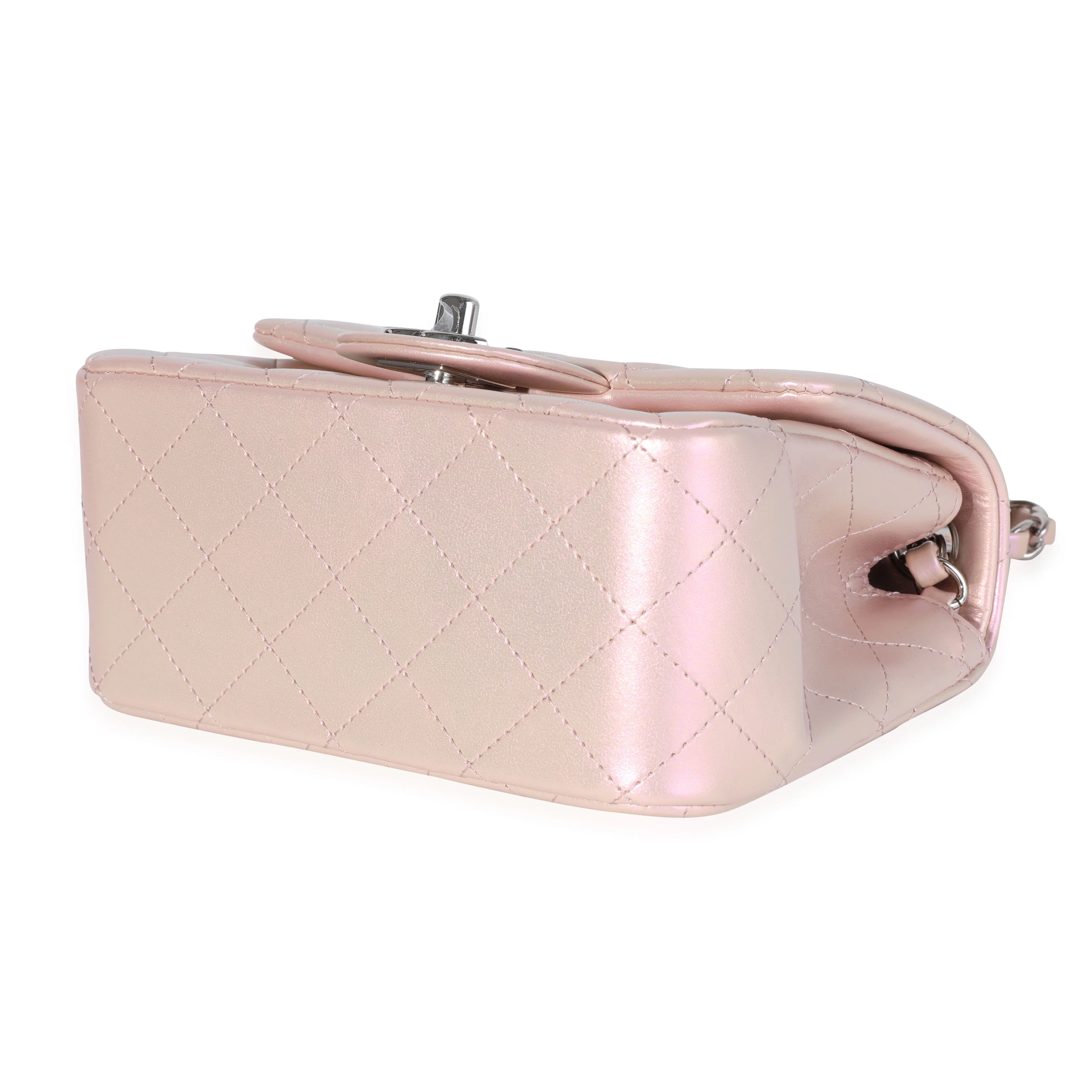 Pink Iridescent Quilted Calfskin Square Mini Classic Flap Bag - Image 6