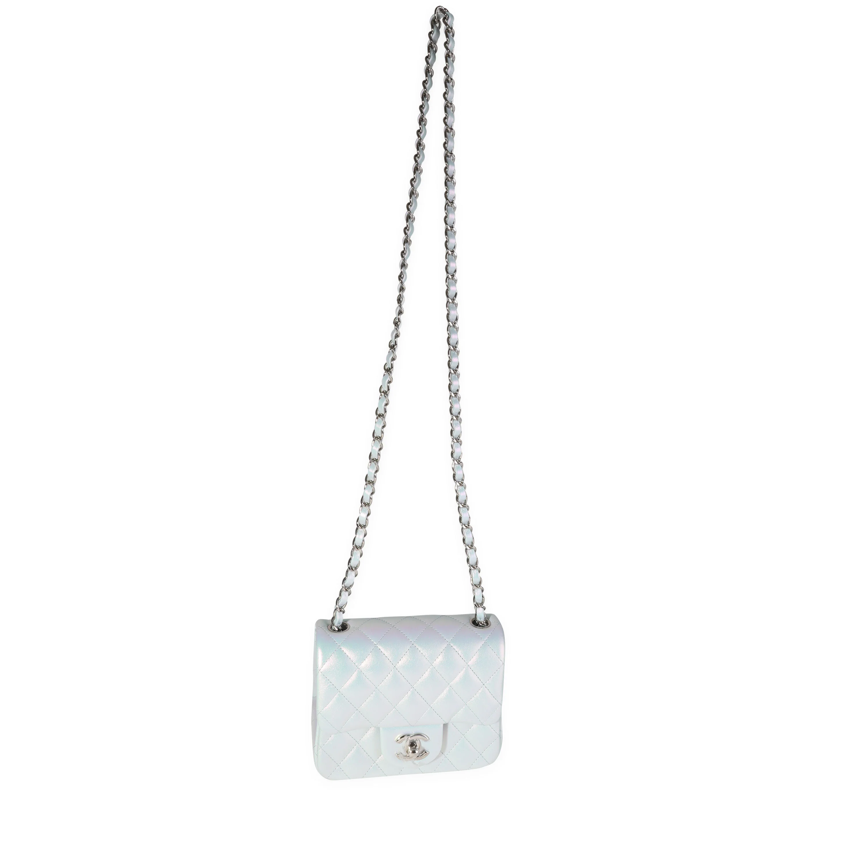 Chanel Light Blue Iridescent Quilted Calfskin Square Mini Classic Flap Bag - Image 3
