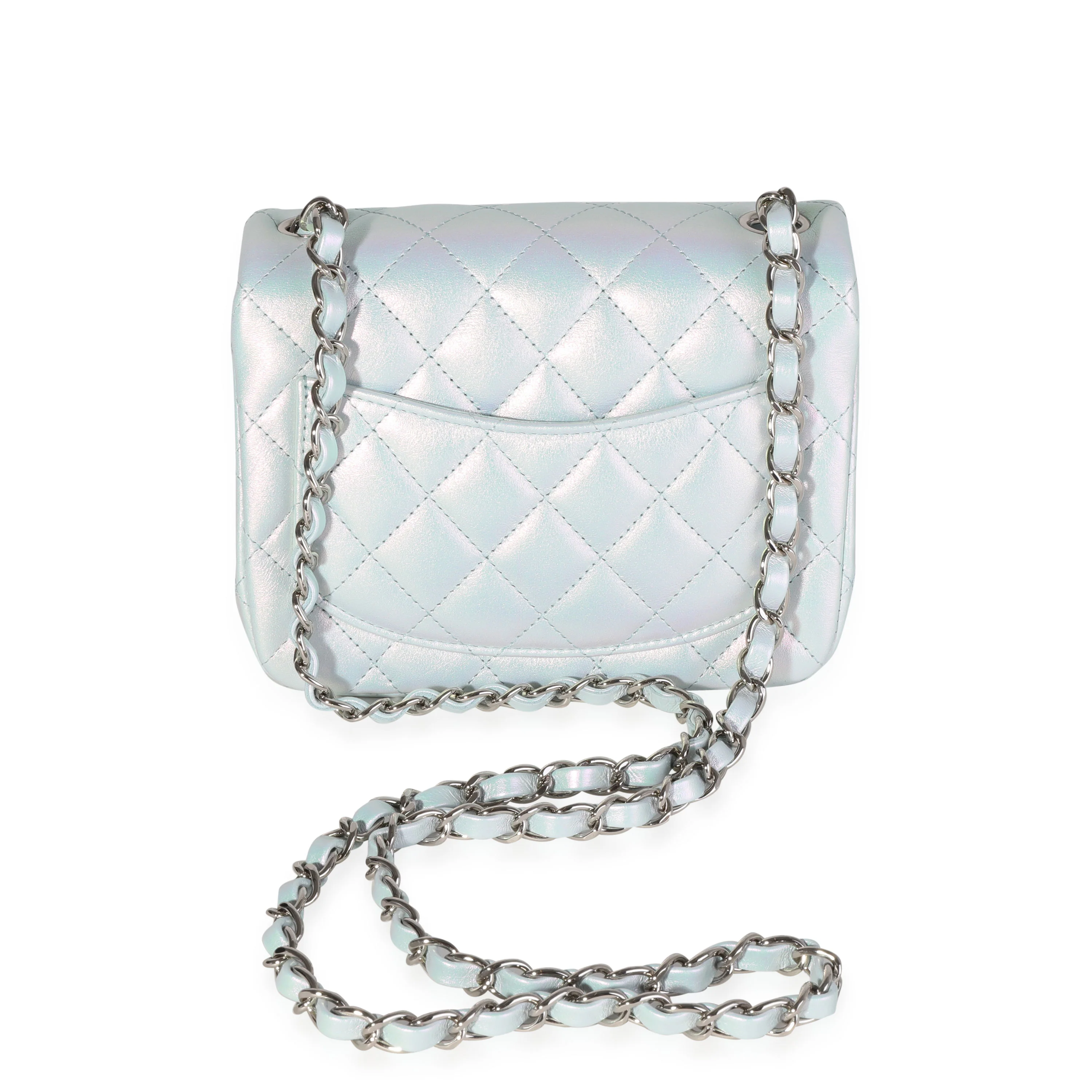Chanel Light Blue Iridescent Quilted Calfskin Square Mini Classic Flap Bag - Image 4