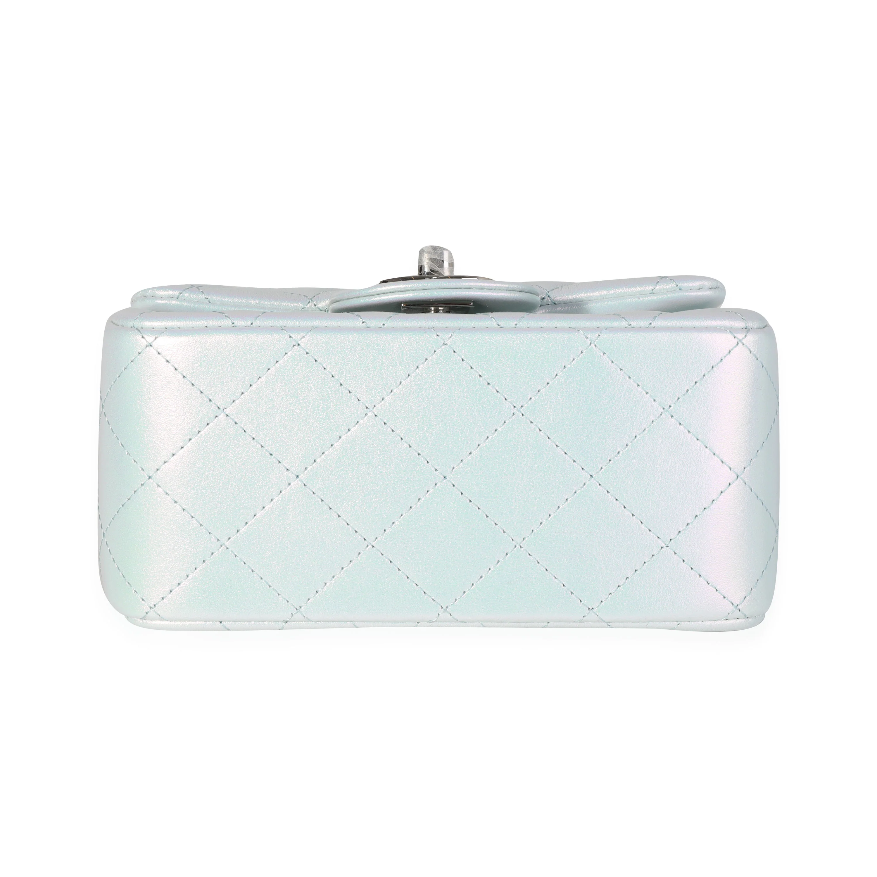 Chanel Light Blue Iridescent Quilted Calfskin Square Mini Classic Flap Bag - Image 5
