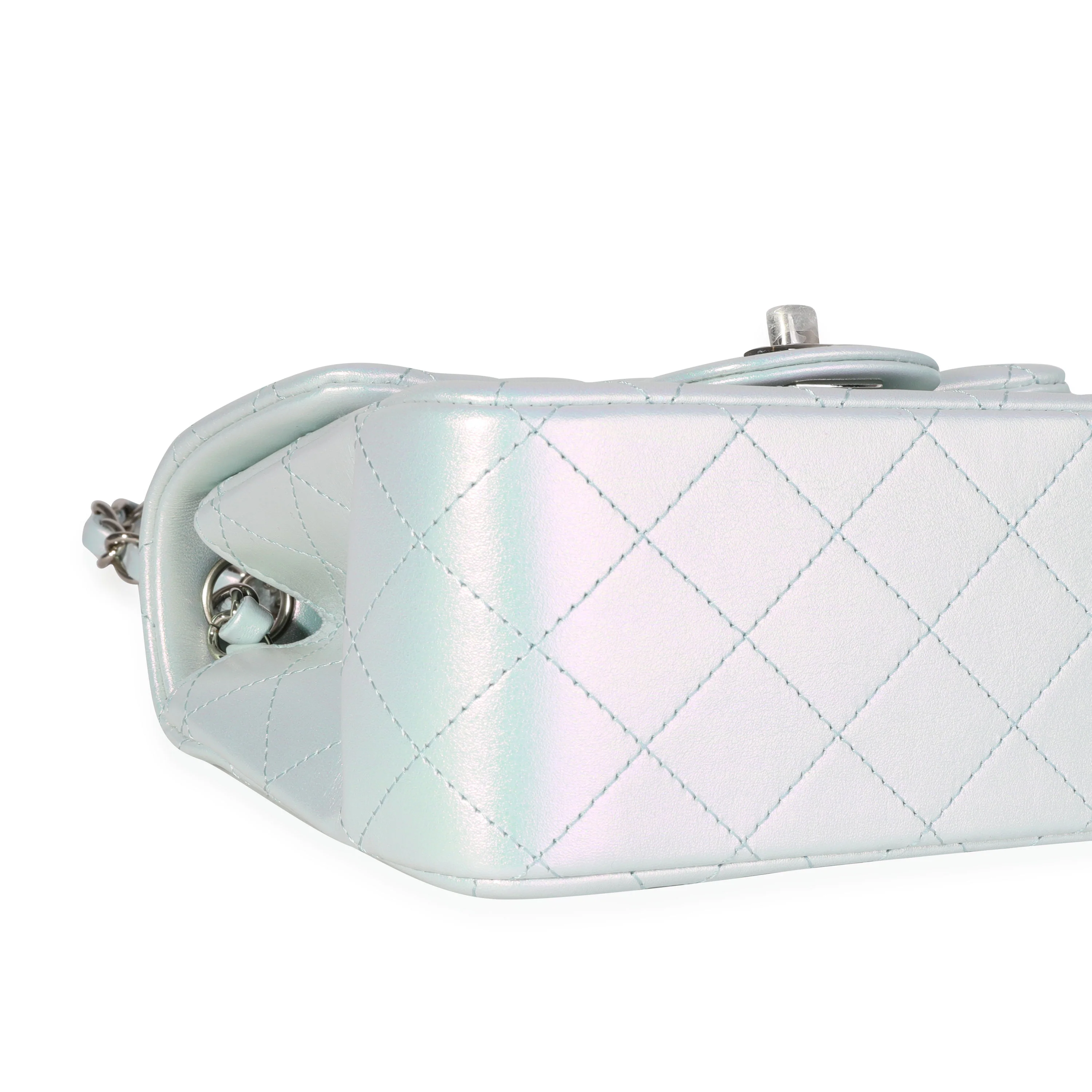 Chanel Light Blue Iridescent Quilted Calfskin Square Mini Classic Flap Bag - Image 7