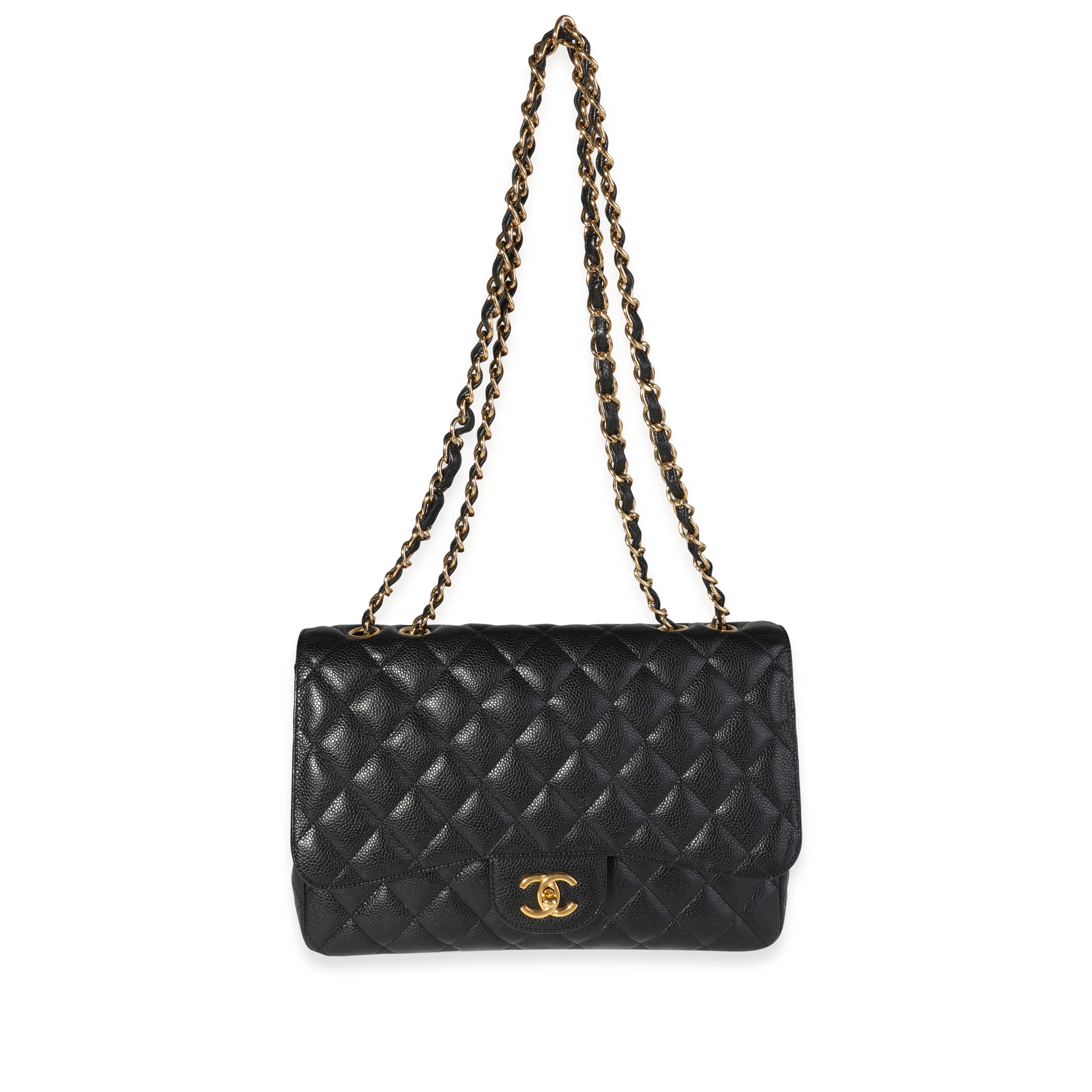 Black Quilted Caviar Jumbo Classic Single Flap Handbag - Image 4