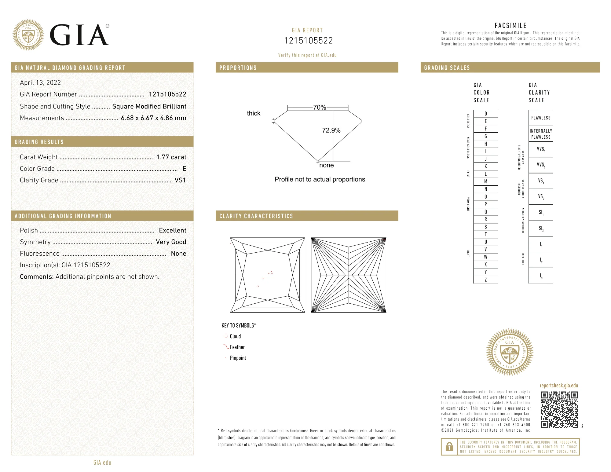GIA Certified 1.77 Ct Princess cut E VS1 Loose Diamond - Image 2