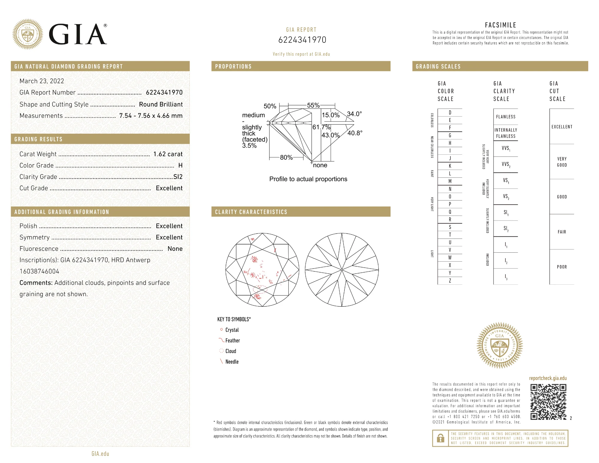 GIA Certified 1.62 Ct Round cut H SI2 Loose Diamond - Image 2