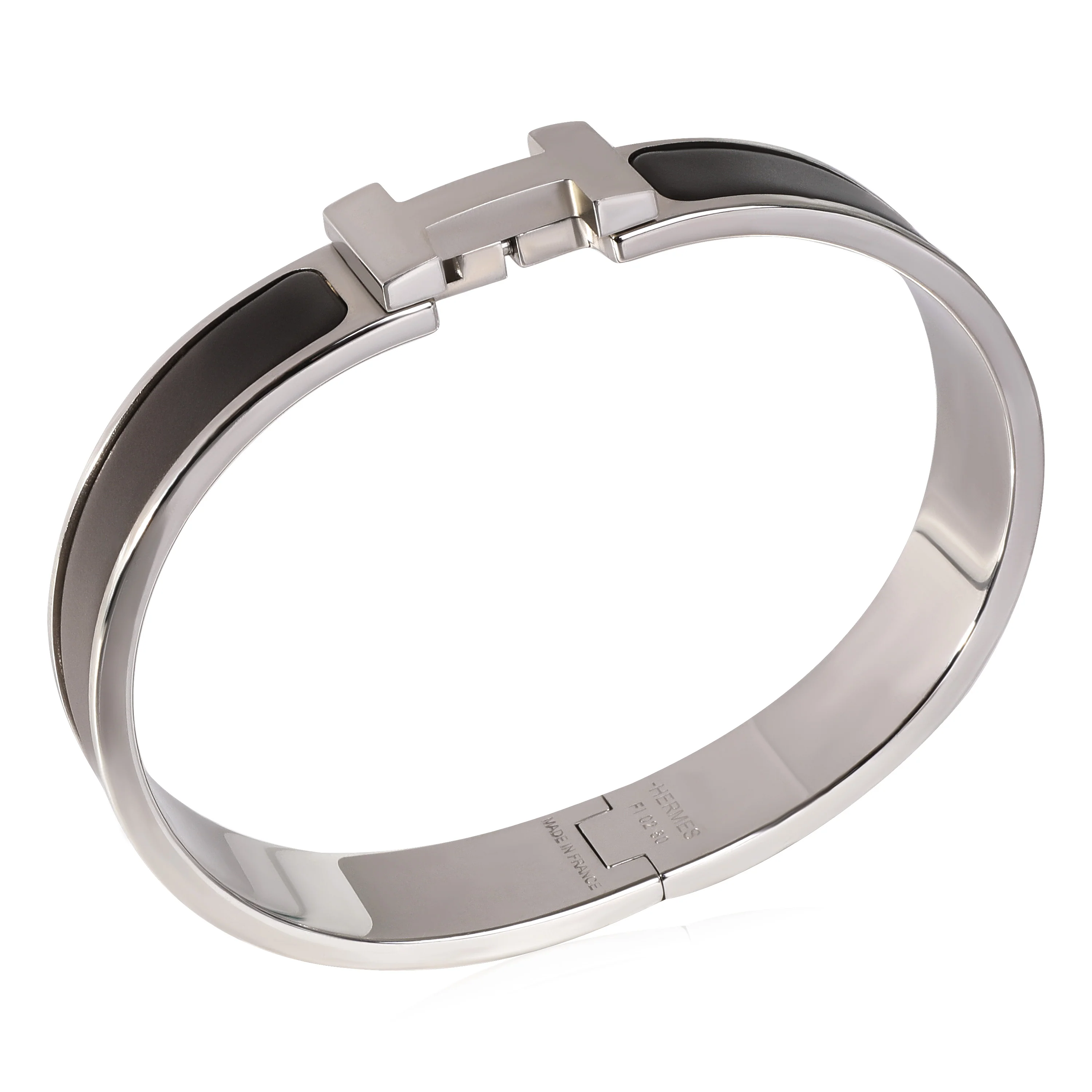 Palladium Plated Hermes Clic HH Bangle in Etain Mat - Image 3