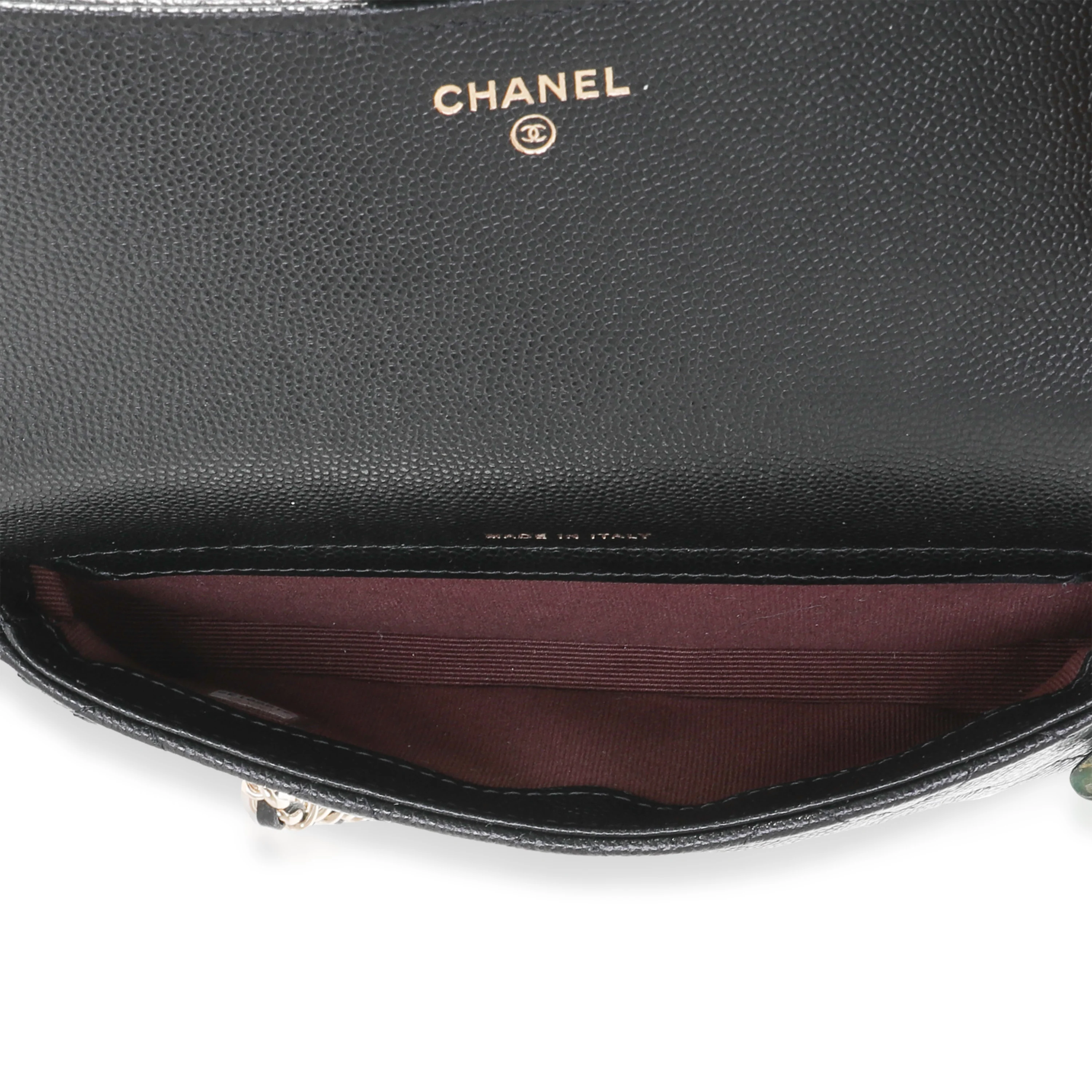 Chanel Black Quilted Caviar Phone Holder with Chain - Image 3