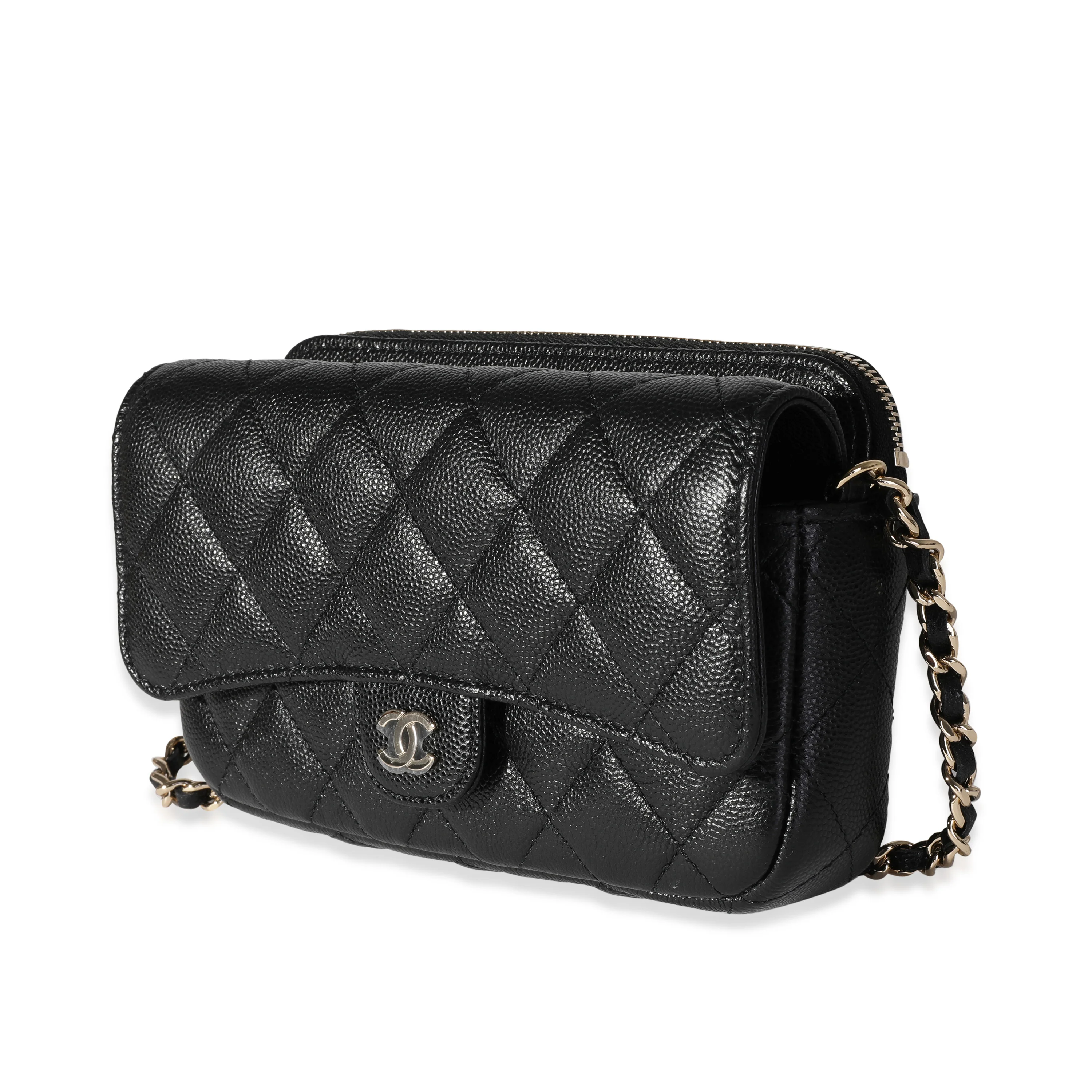 Chanel Black Quilted Caviar Phone Holder with Chain - Image 4