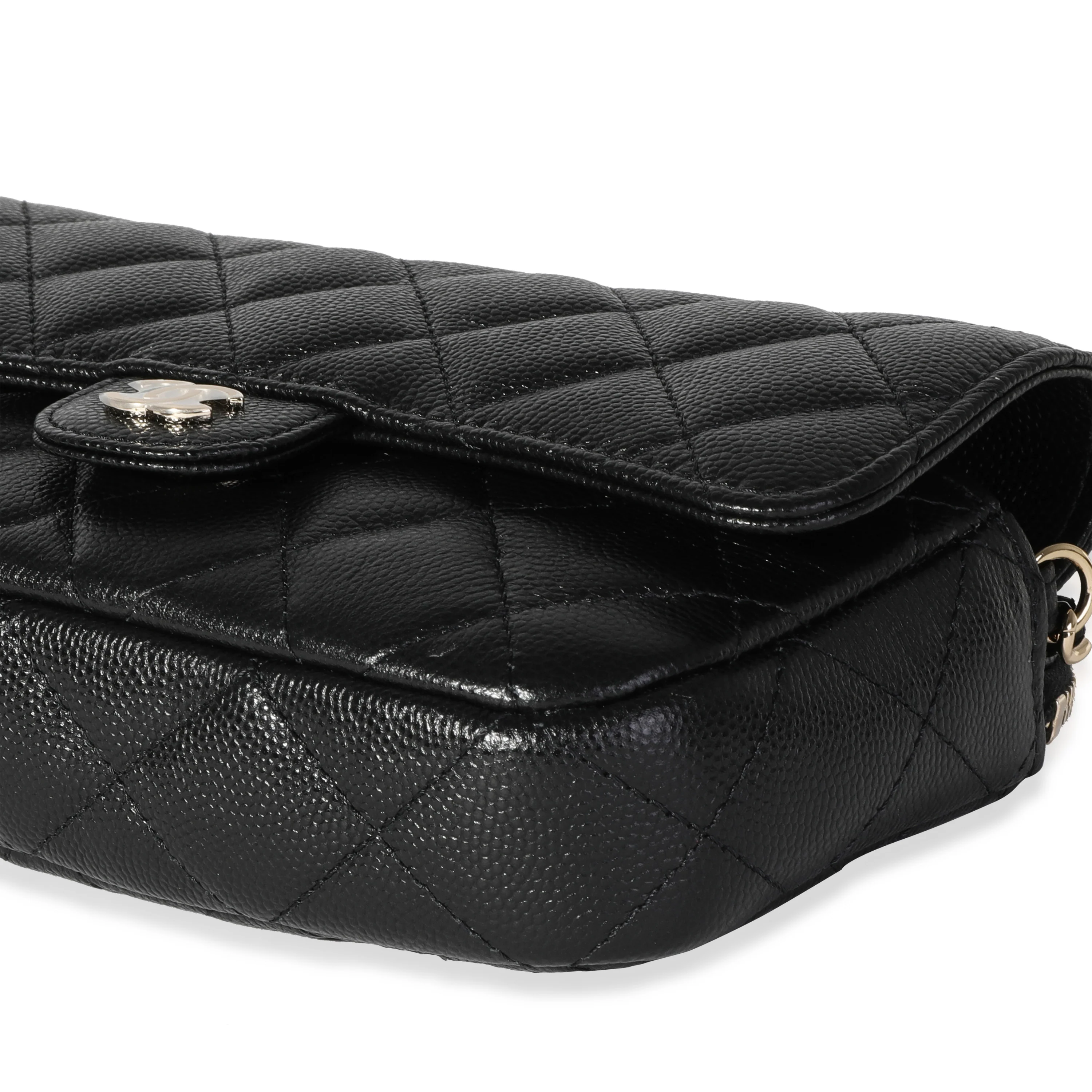 Chanel Black Quilted Caviar Phone Holder with Chain - Image 7