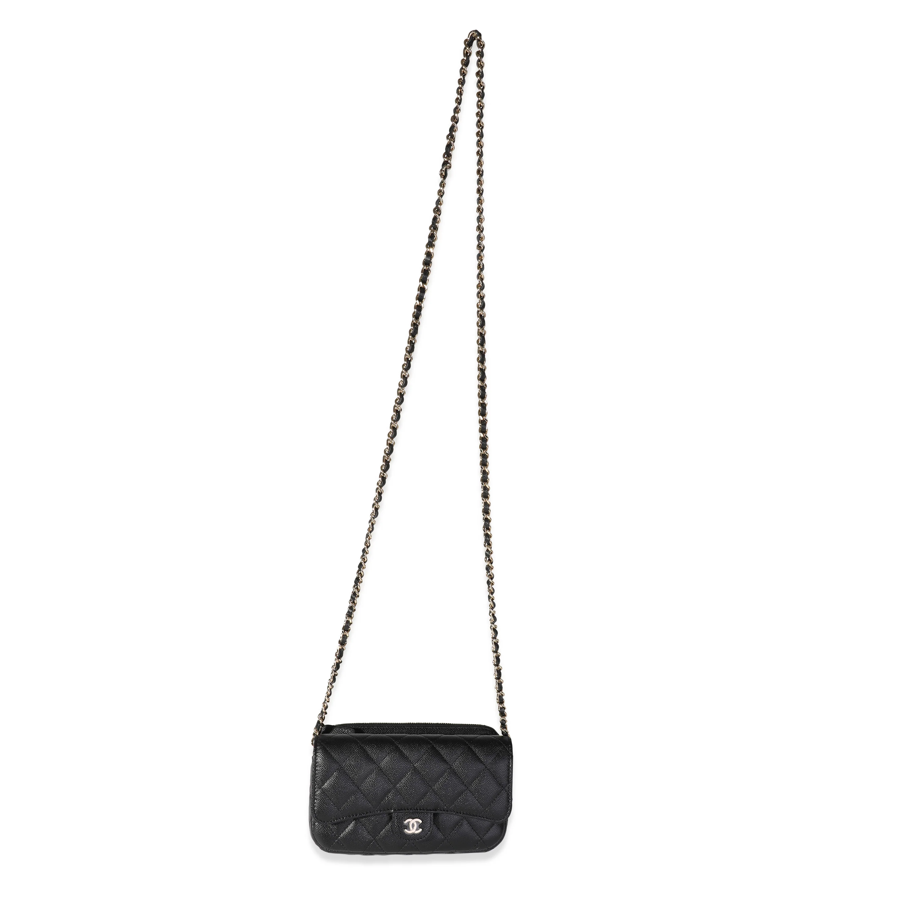 Chanel Black Quilted Caviar Phone Holder with Chain - Image 8
