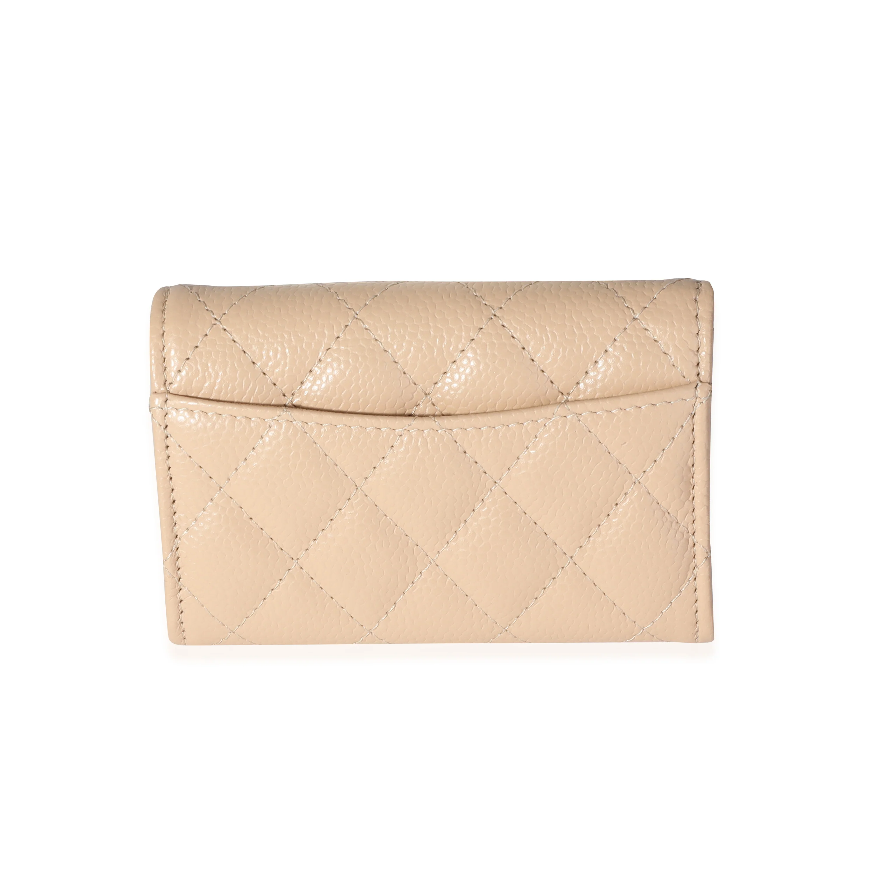 Chanel Beige Quilted Caviar Flap Card Holder Wallet - Image 2