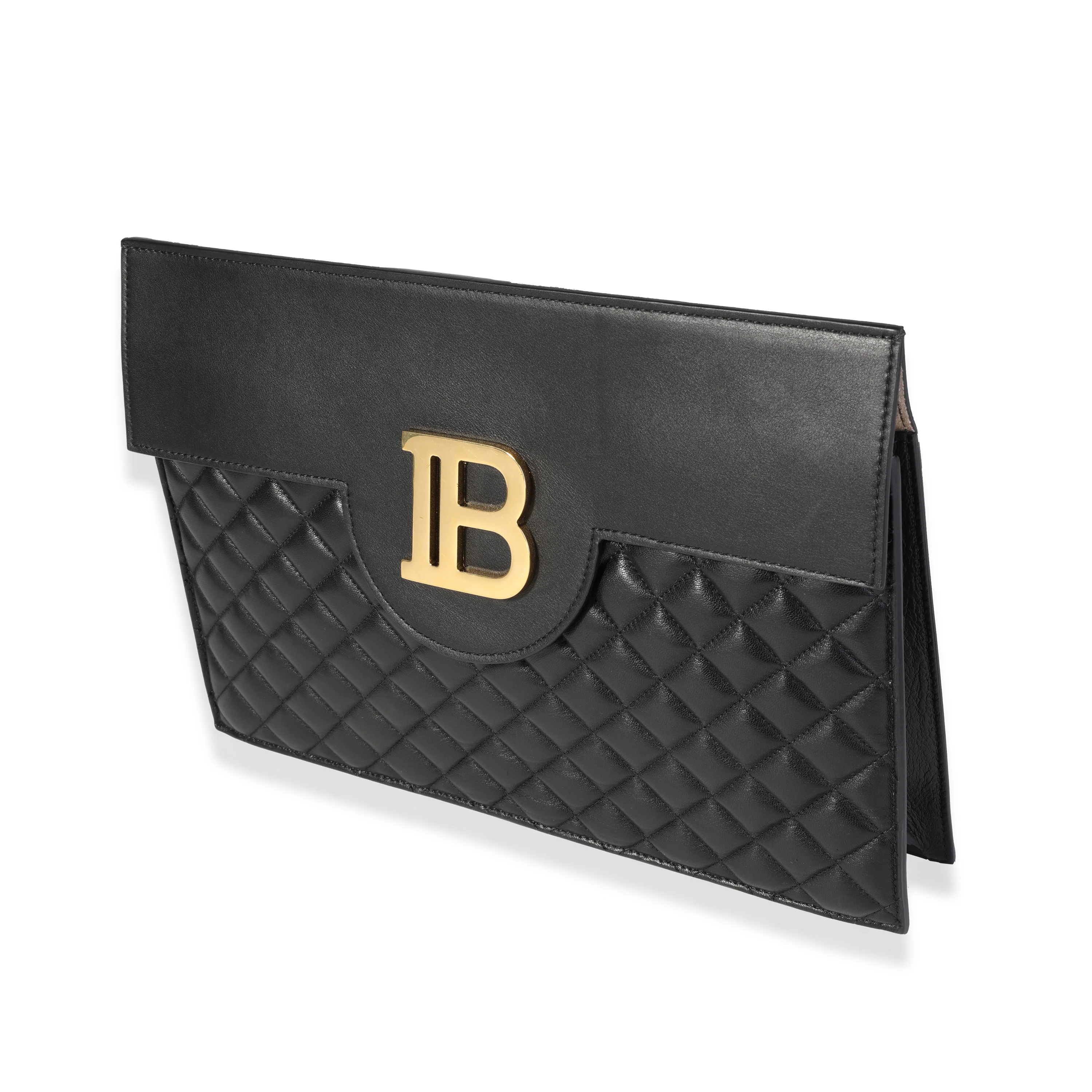 Black Quilted Lambskin B Pouch Logo Clutch - Image 2