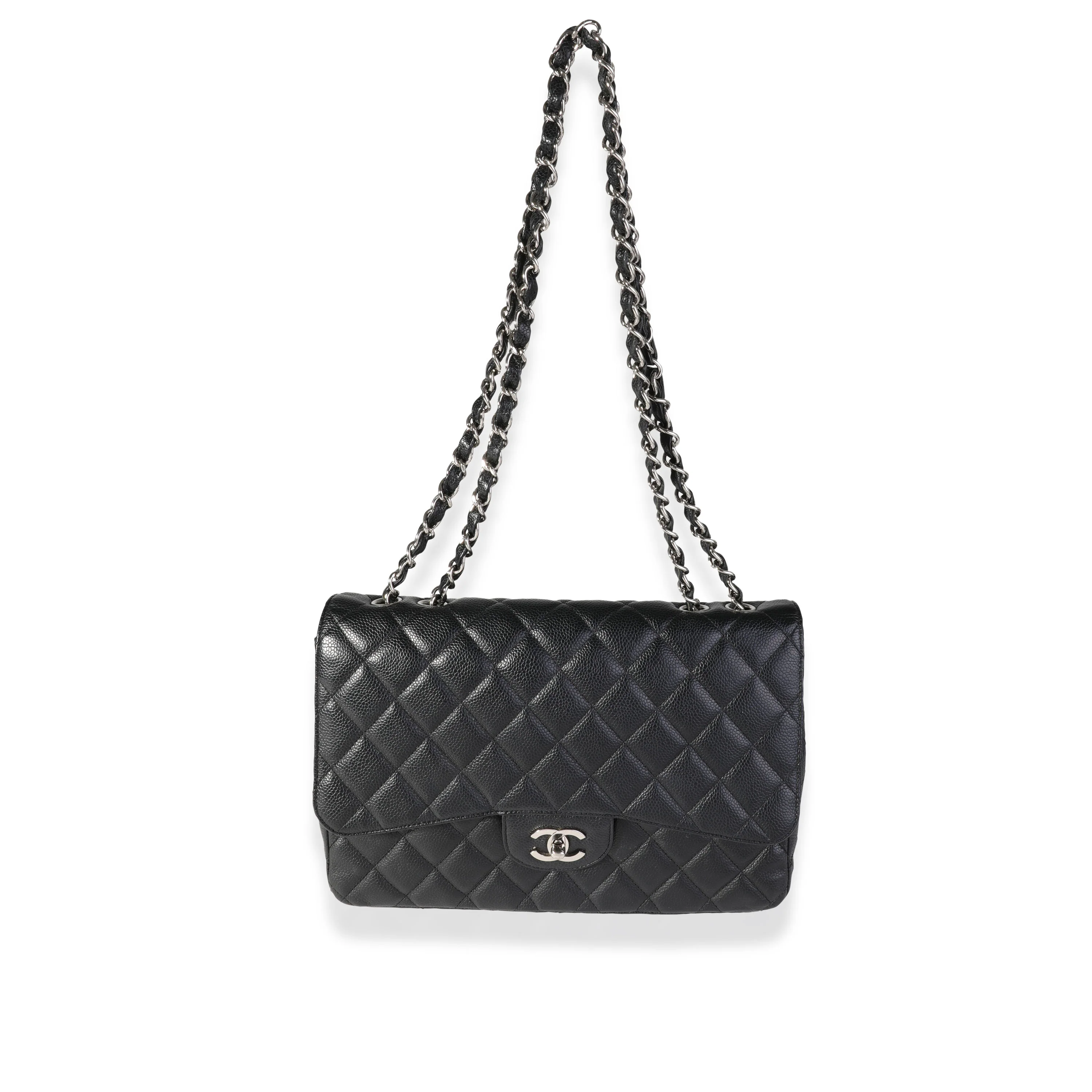Black Quilted Caviar Jumbo Classic Single Flap Handbag - Image 4