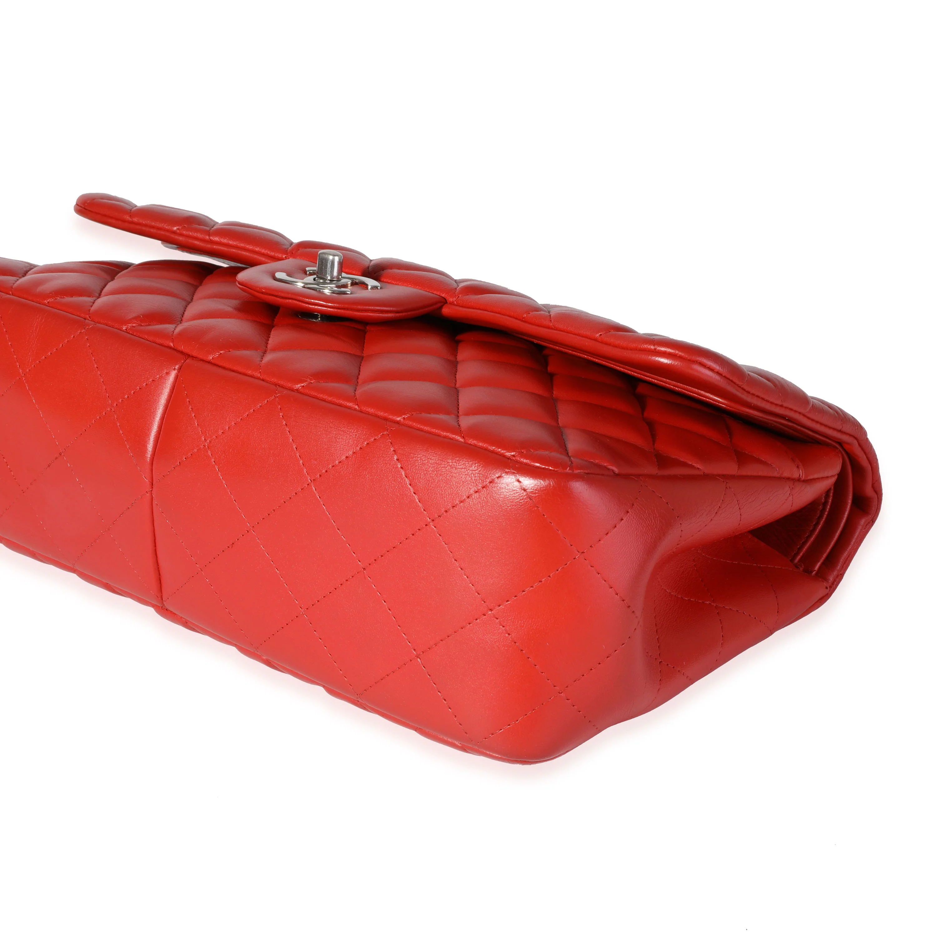 Red Quilted Lambskin Classic Jumbo Double Flap Bag - Image 6