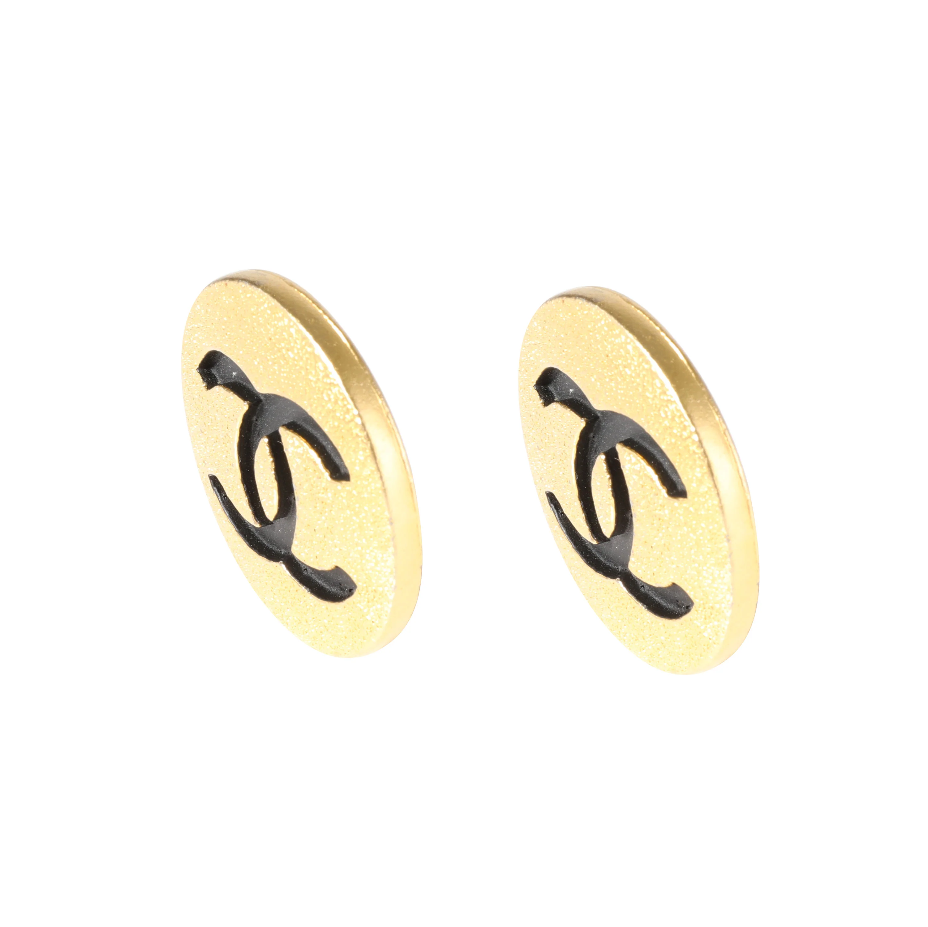 Gold Tone Chanel Large CC Button Earring - Image 2