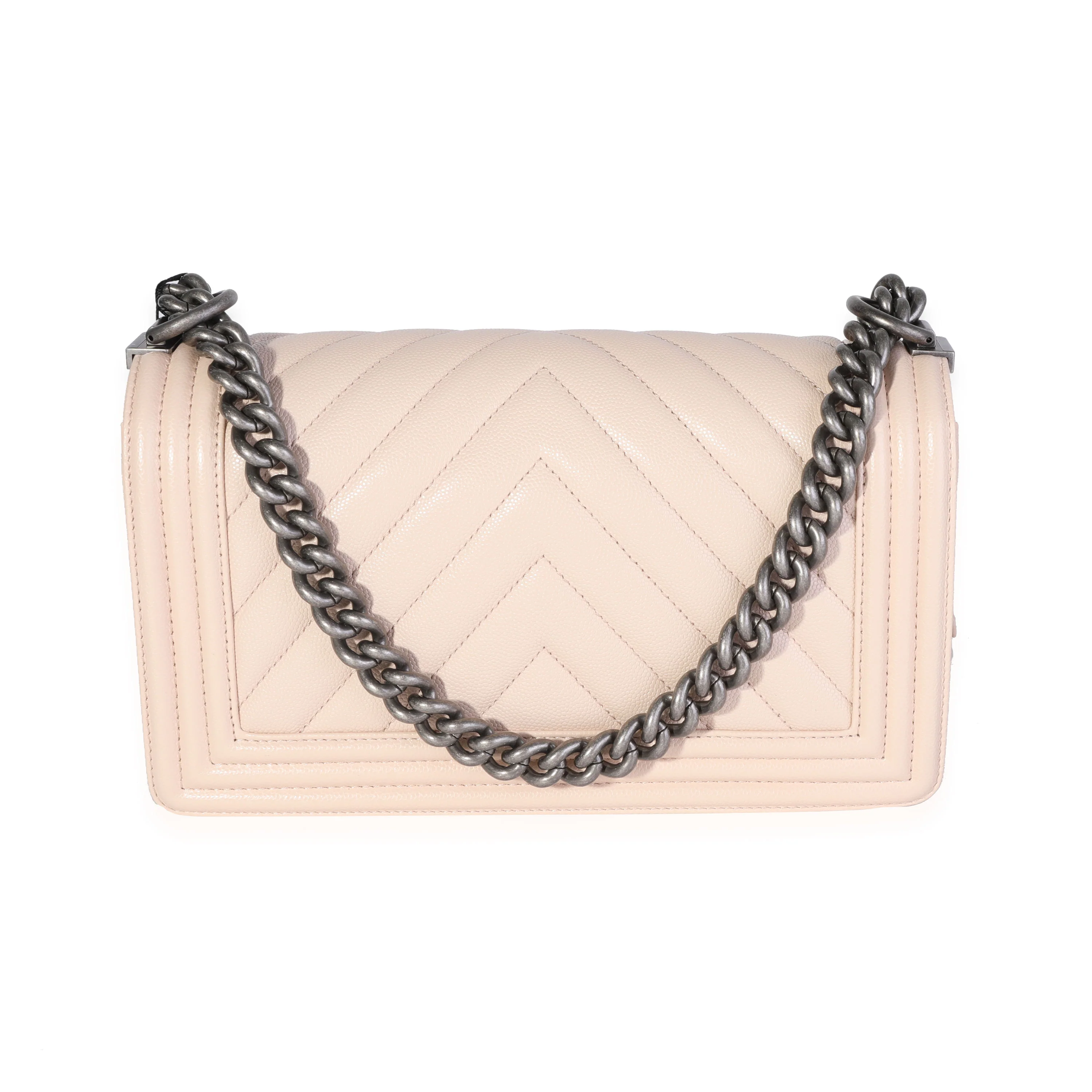 Chanel Beige Chevron Quilted Caviar Old Medium Boy Bag - Image 3