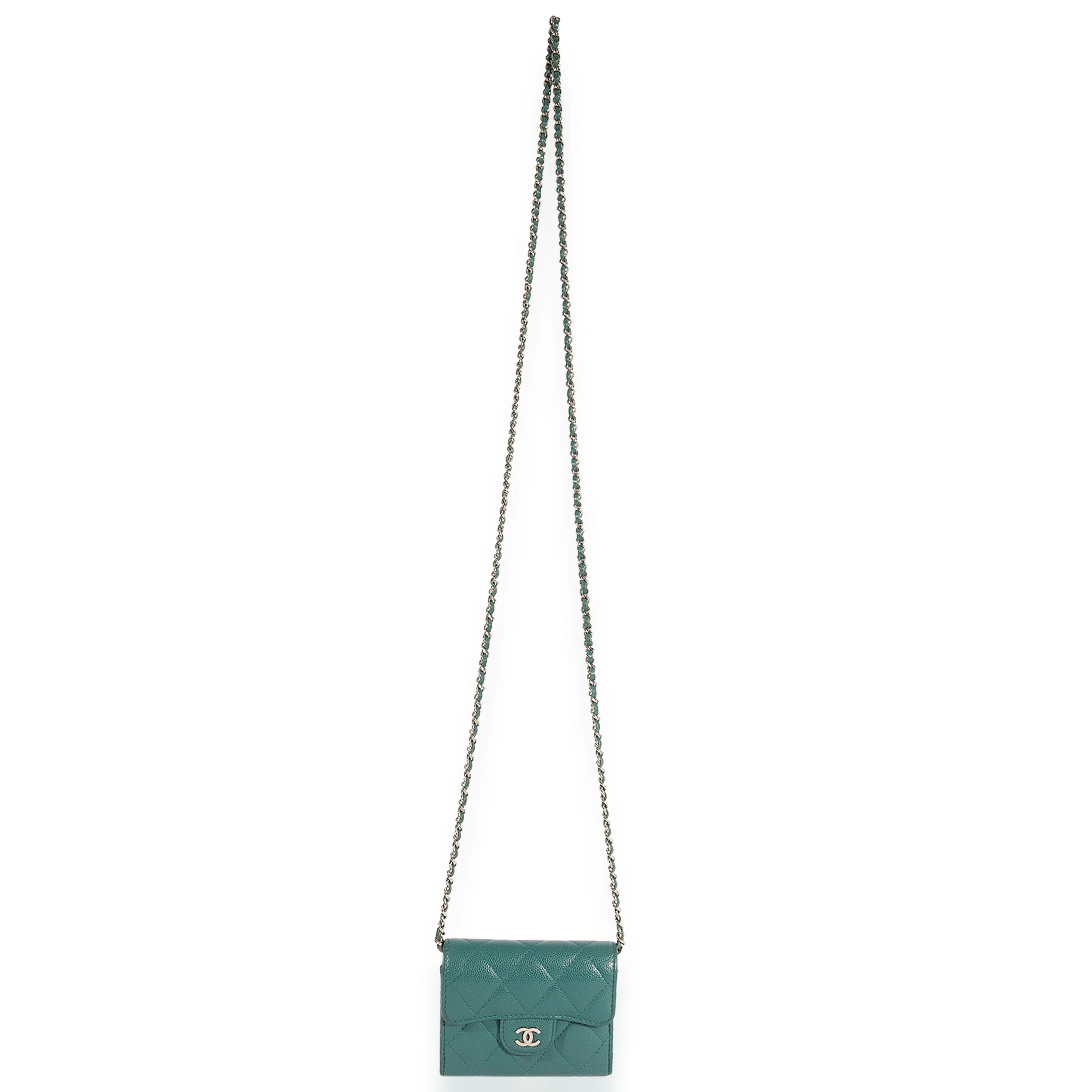 Teal Quilted Caviar Classic Card Holder on Chain Handbag - Image 5
