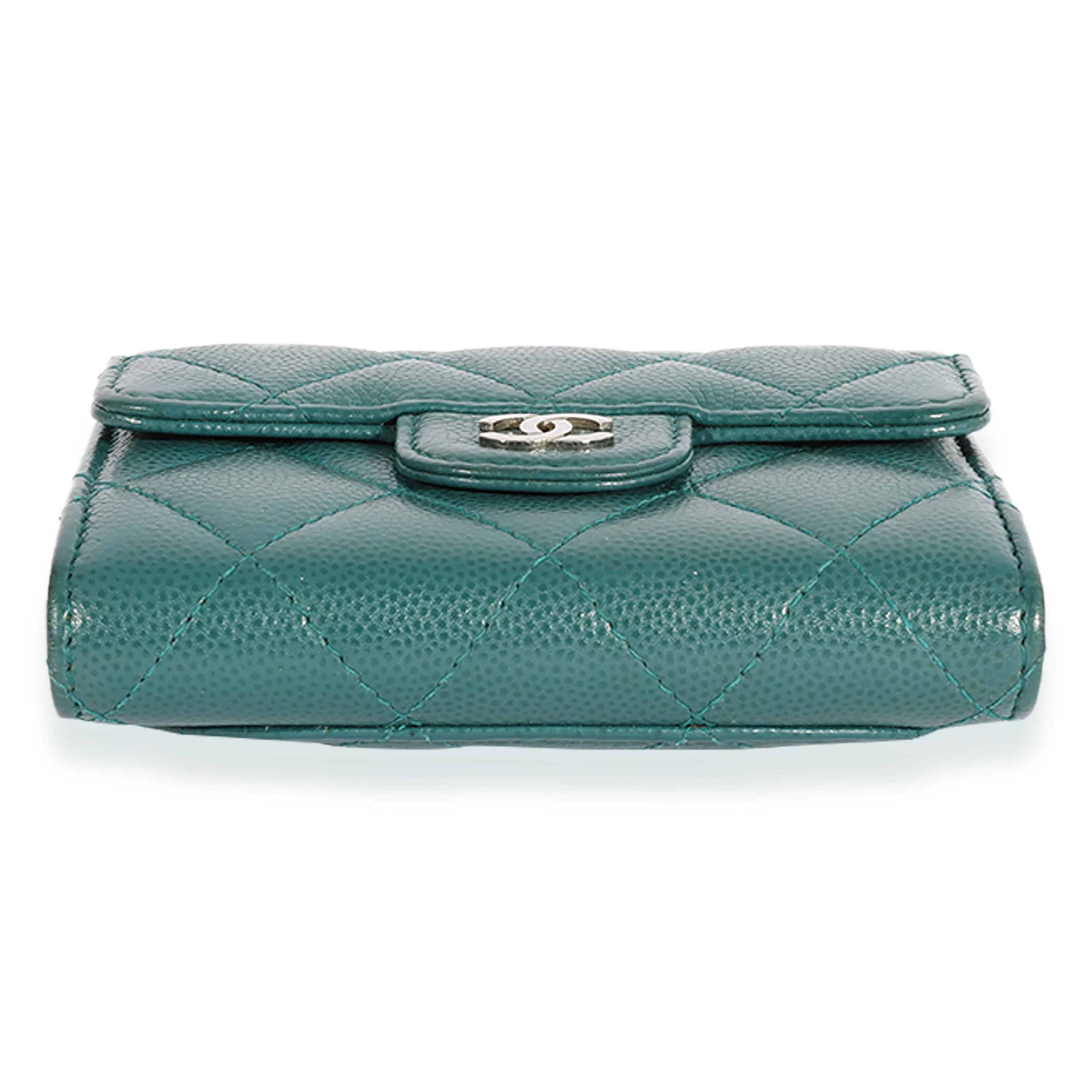 Teal Quilted Caviar Classic Card Holder on Chain Handbag - Image 7