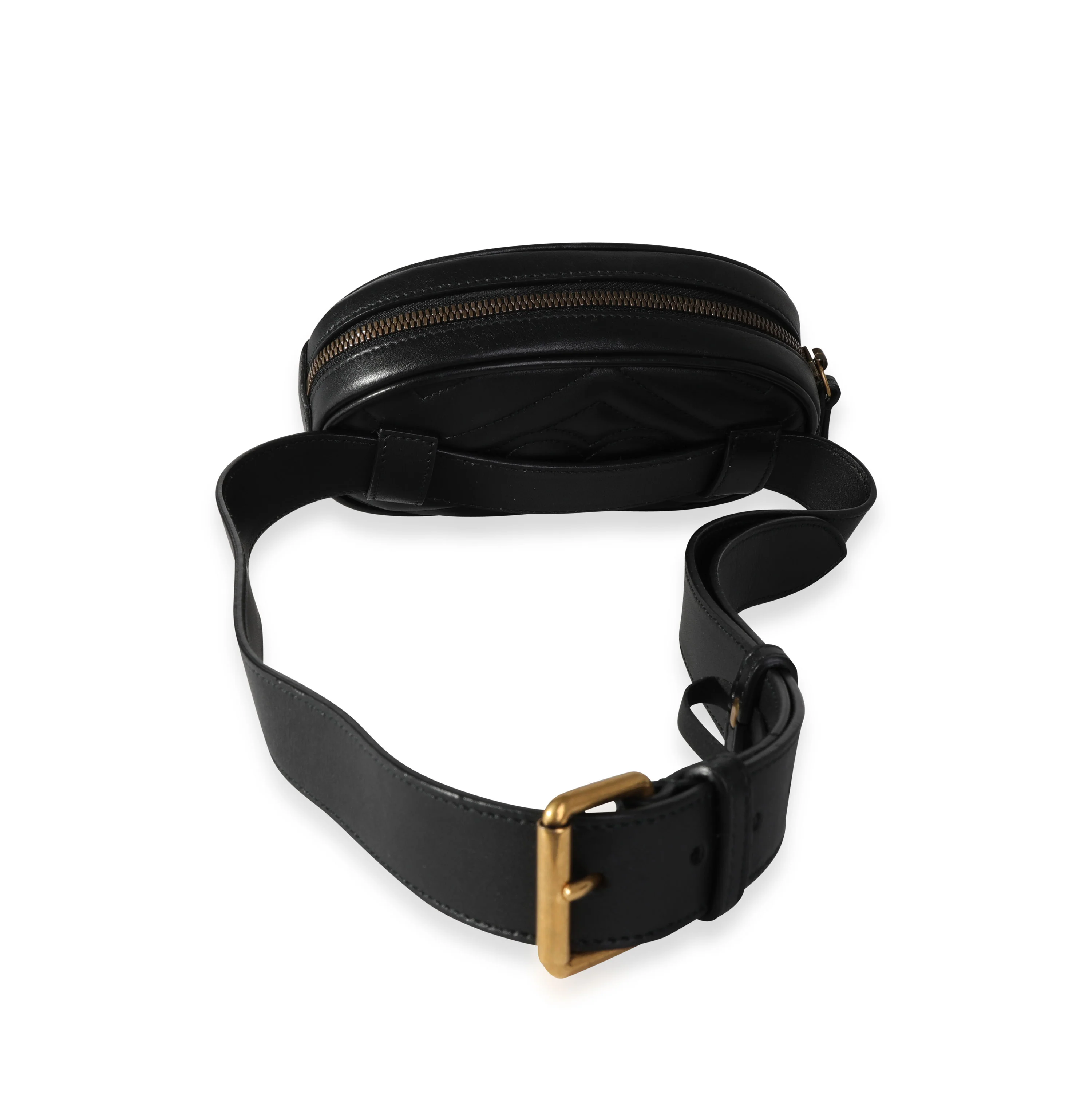 Gucci Black Matelassé Leather GG Marmont Belt Bag - Image 3