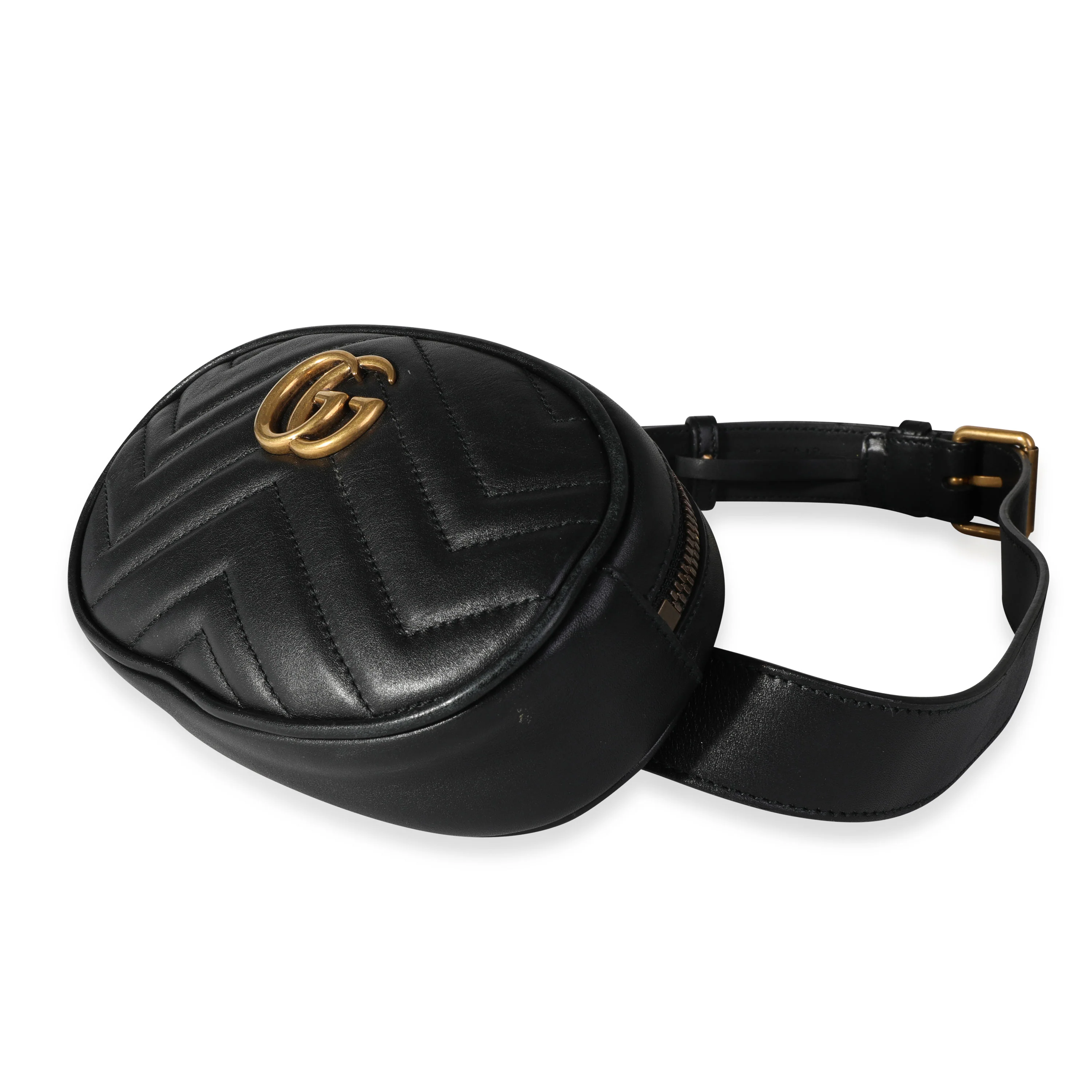 Gucci Black Matelassé Leather GG Marmont Belt Bag - Image 4