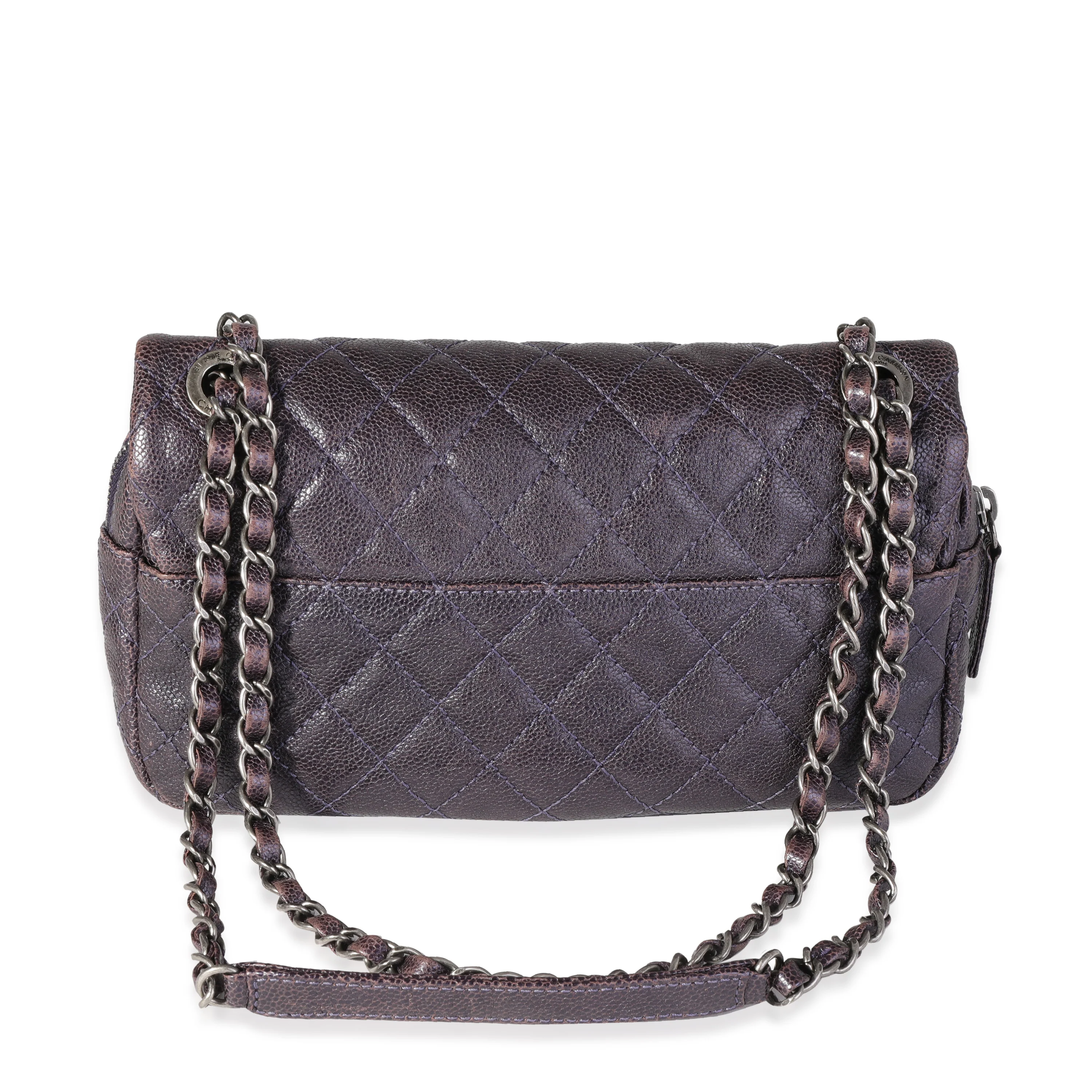 Purple Quilted Caviar Easy Flap Bag - Image 3