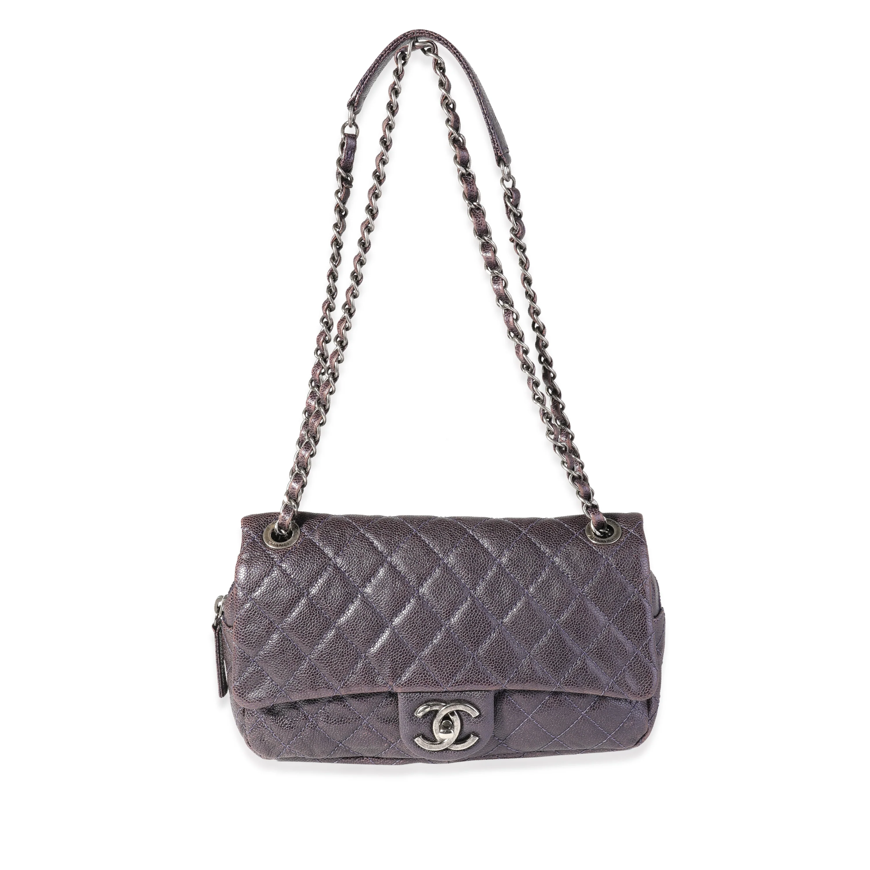 Purple Quilted Caviar Easy Flap Bag - Image 4