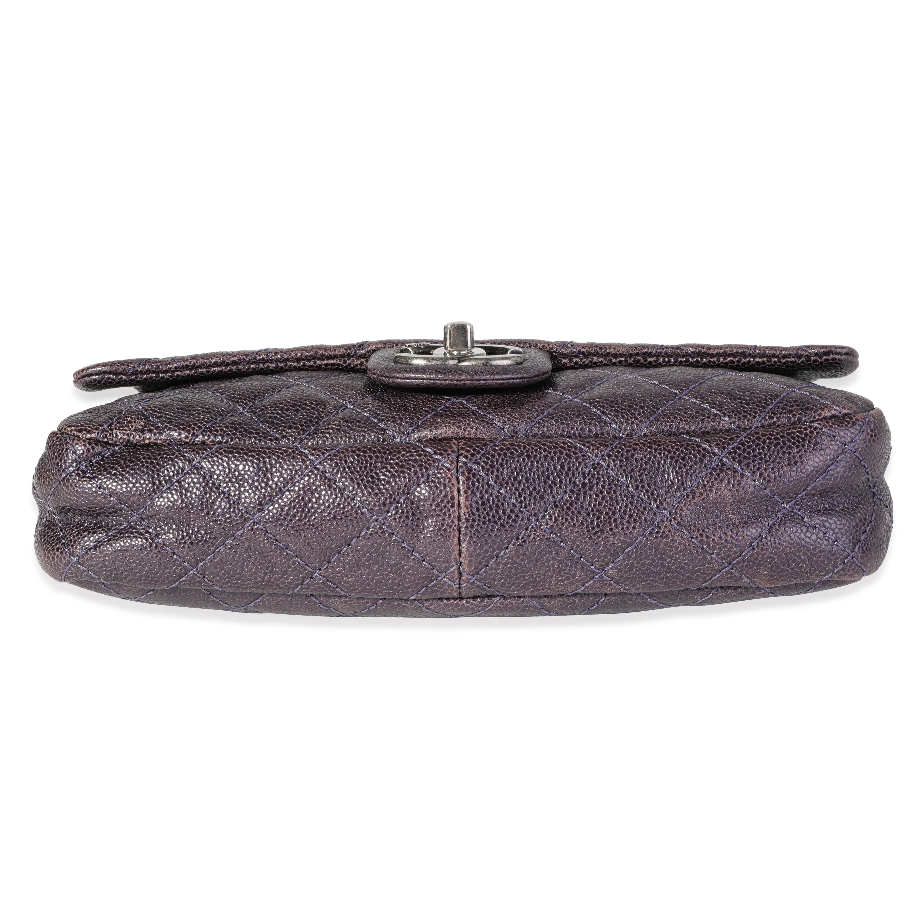 Purple Quilted Caviar Easy Flap Bag - Image 5