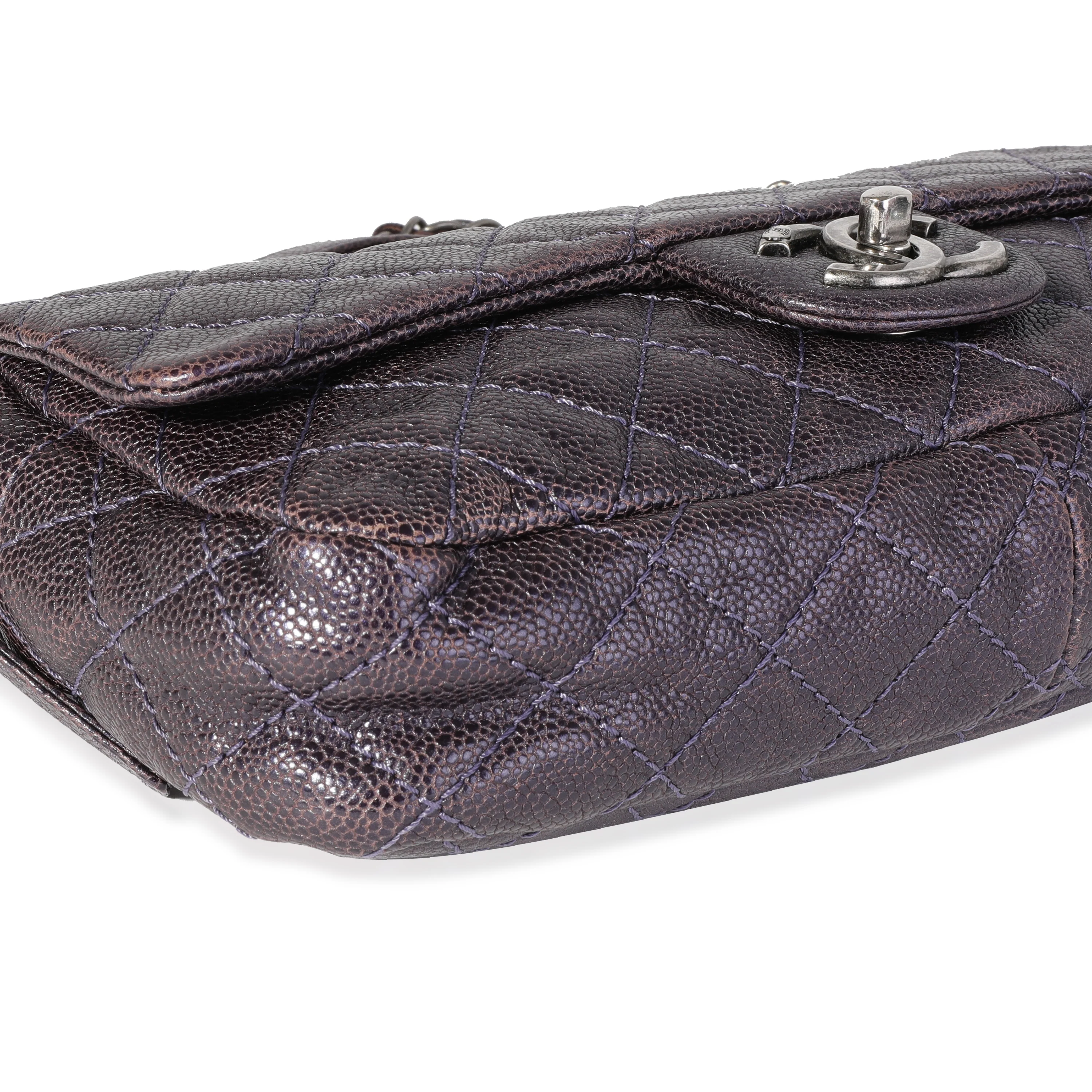 Purple Quilted Caviar Easy Flap Bag - Image 6