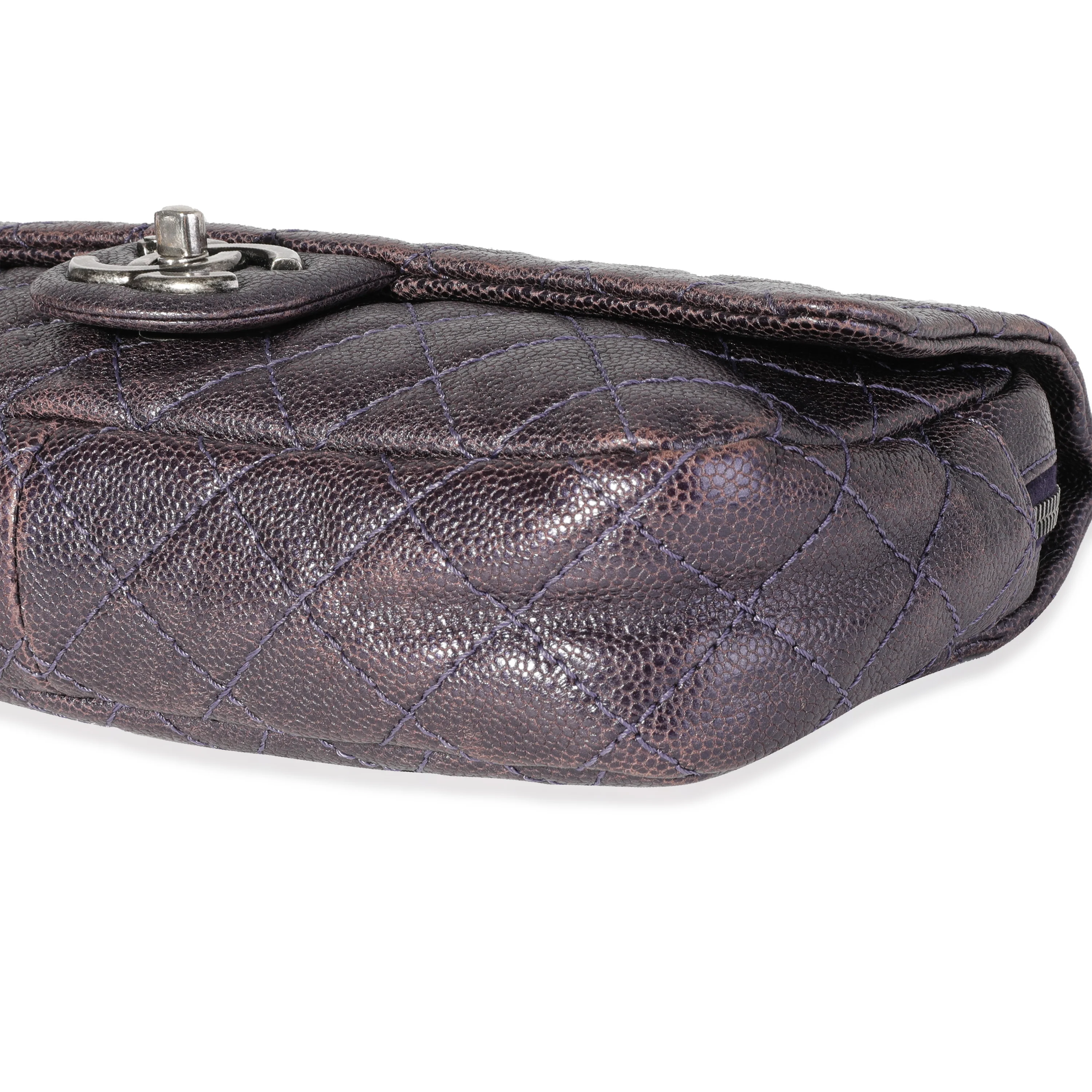 Purple Quilted Caviar Easy Flap Bag - Image 7