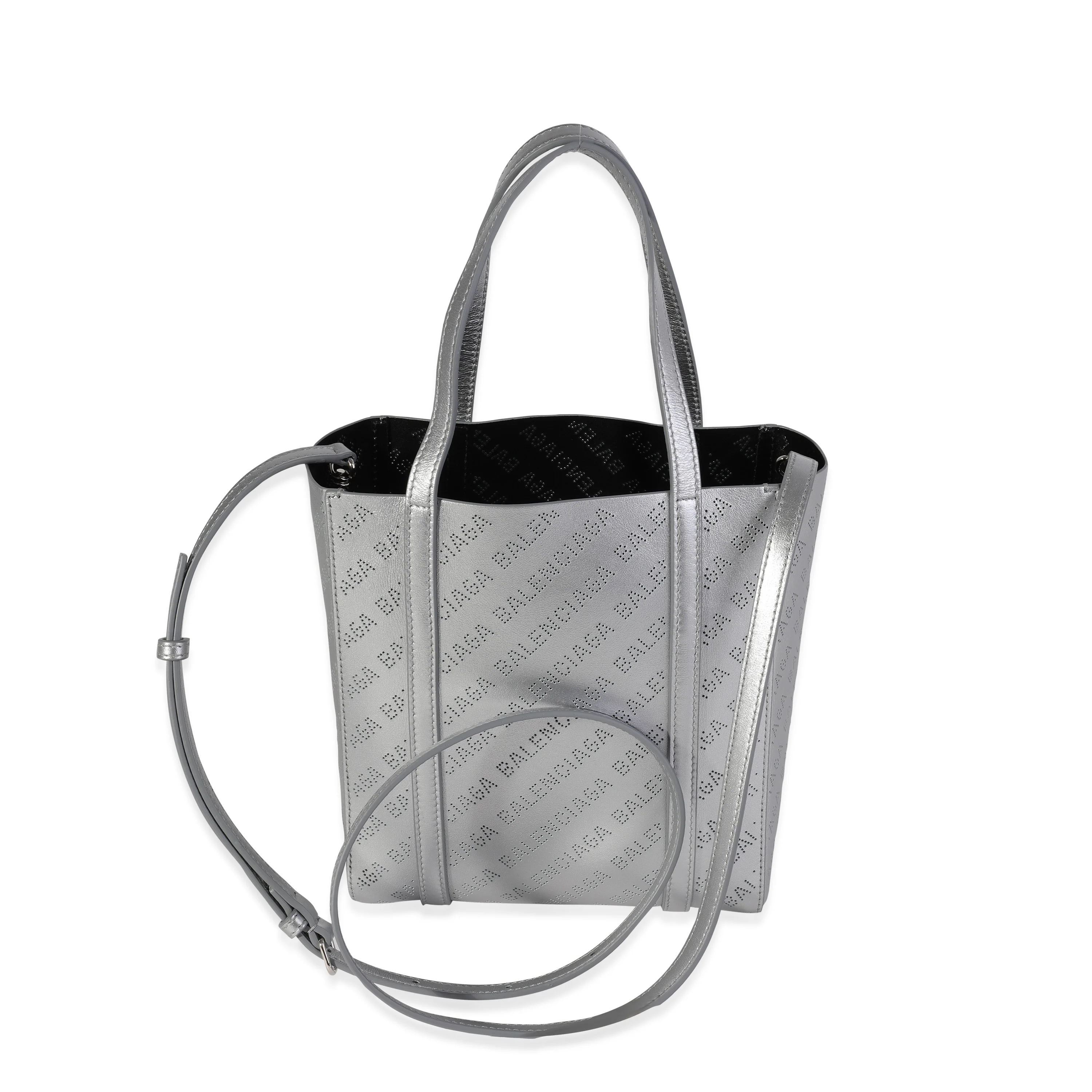 New Silver Calfskin Logo Perforated XXS Everyday Tote - Image 3