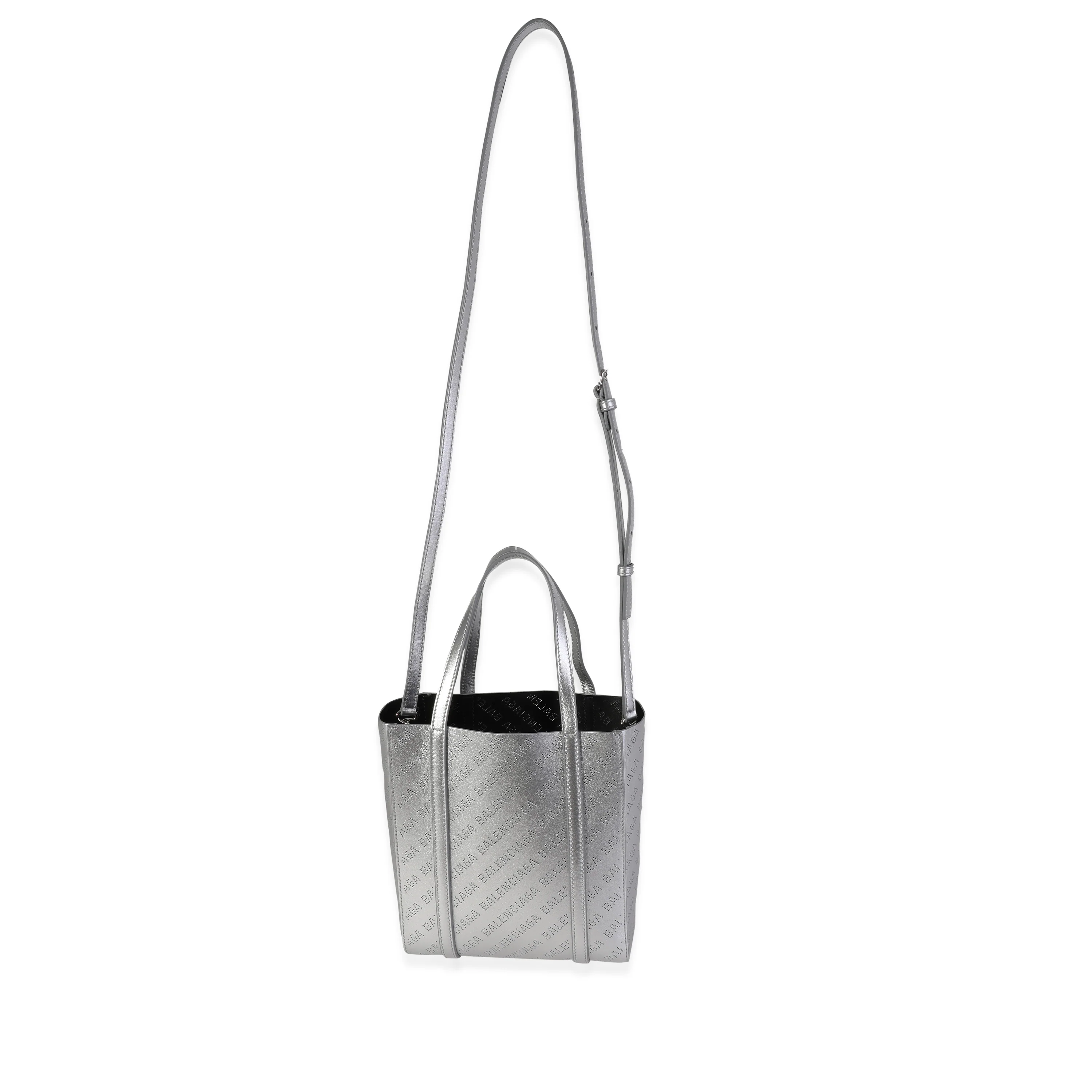 New Silver Calfskin Logo Perforated XXS Everyday Tote - Image 5